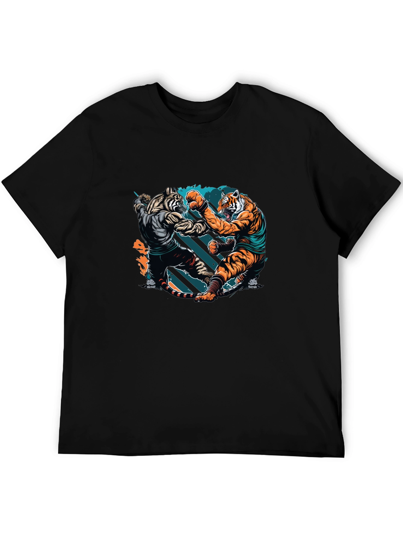 Tiger Fight Graphic Print Black T-Shirt