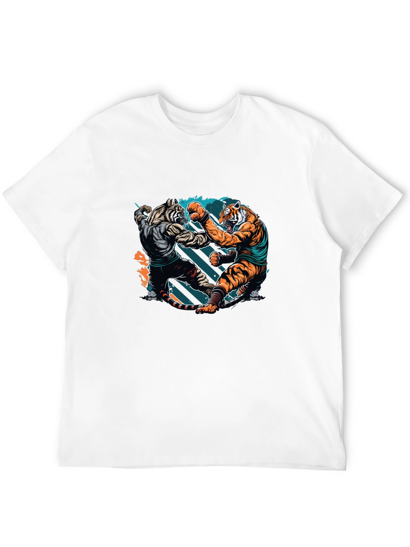 Tiger Fight Graphic Print Black T-Shirt
