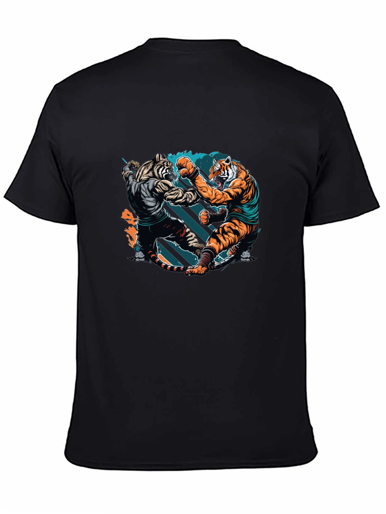 Tiger Fight Graphic Print Black T-Shirt