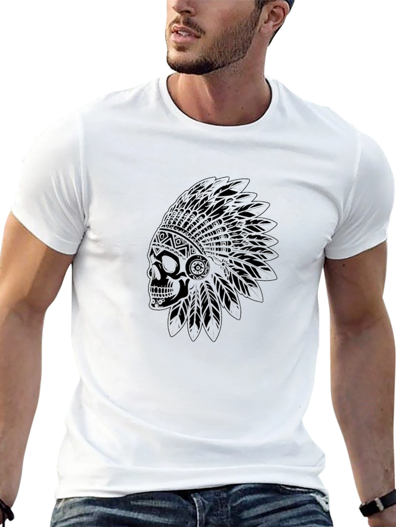 Skull Headdress Graphic Tee - Mens Black T-Shirt