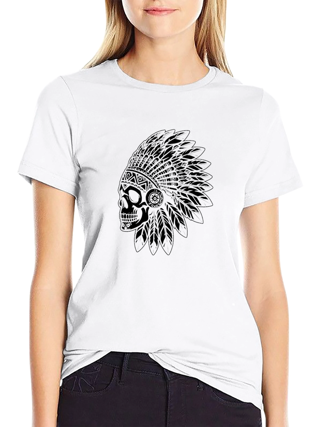 Skull Headdress Graphic Tee - Mens Black T-Shirt
