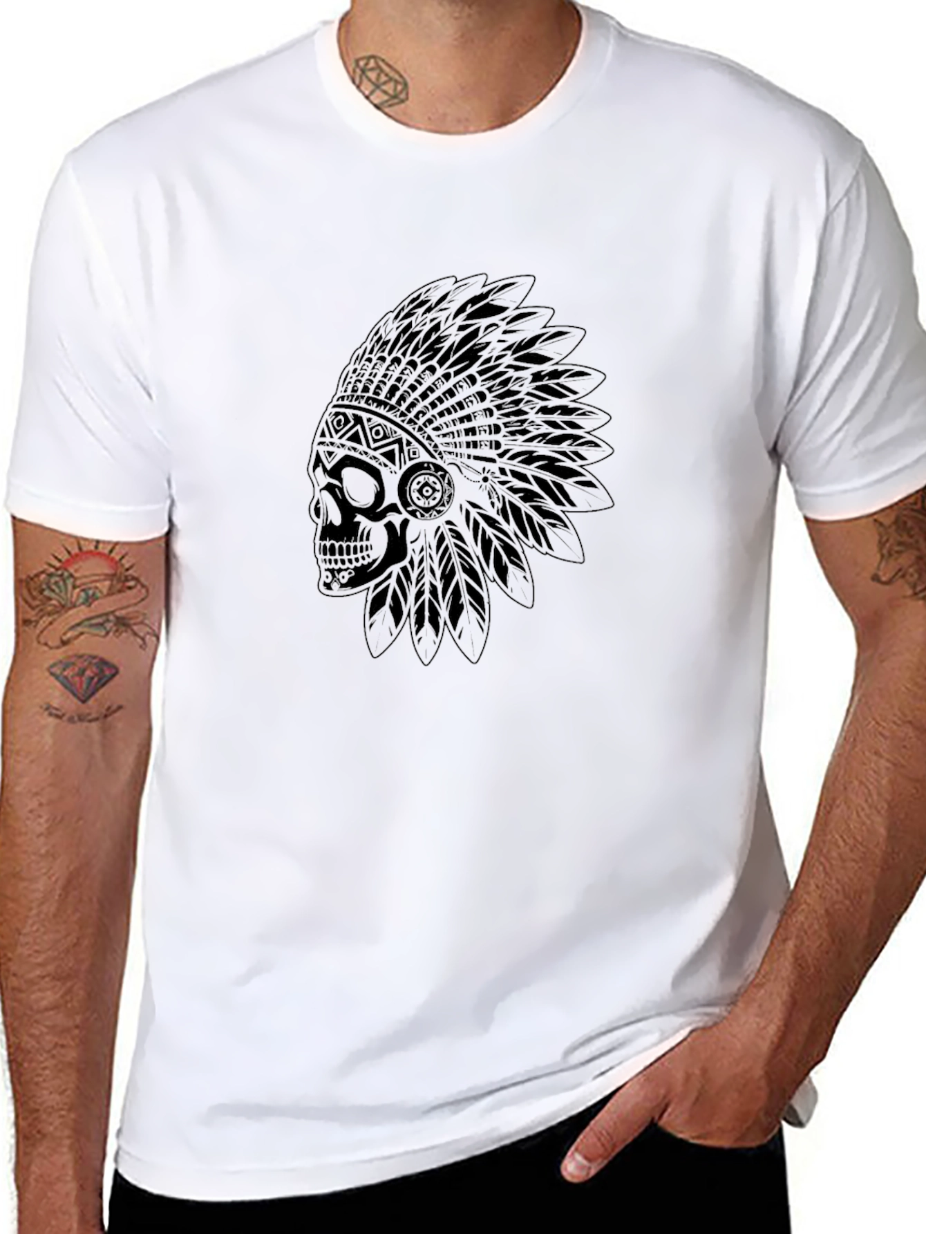 Skull Headdress Graphic Tee - Mens Black T-Shirt