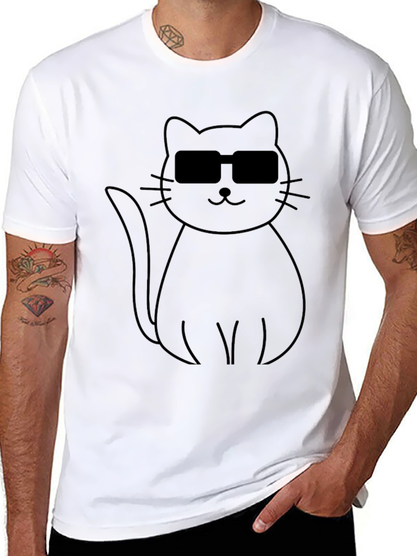 Cool Cat Graphic Tee - Black Crewneck T-Shirt