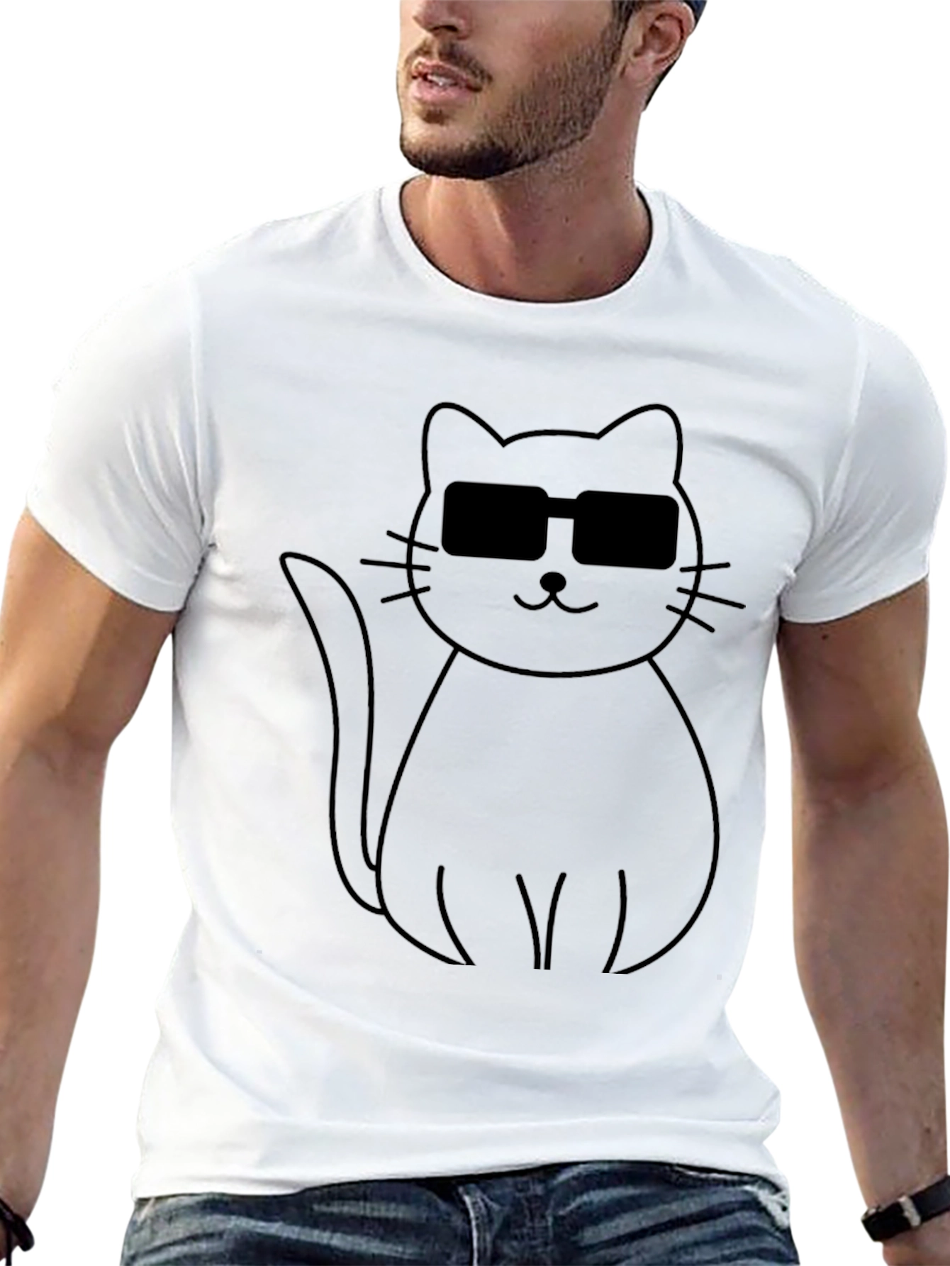 Cool Cat Graphic Tee - Black Crewneck T-Shirt