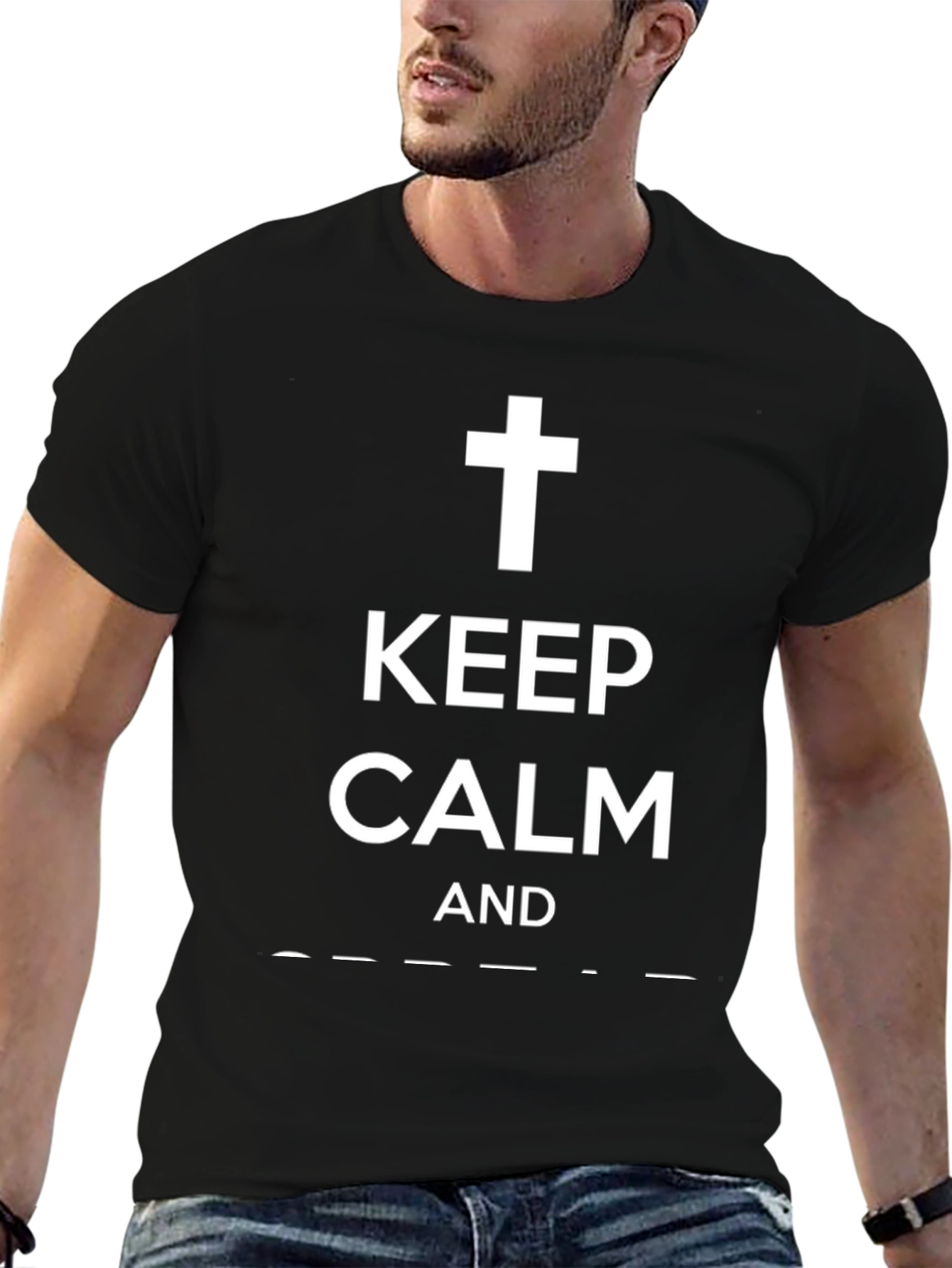 Keep Calm Cross Graphic Black T-Shirt