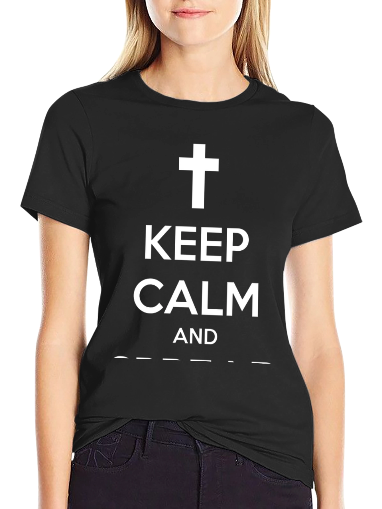 Keep Calm Cross Graphic Black T-Shirt