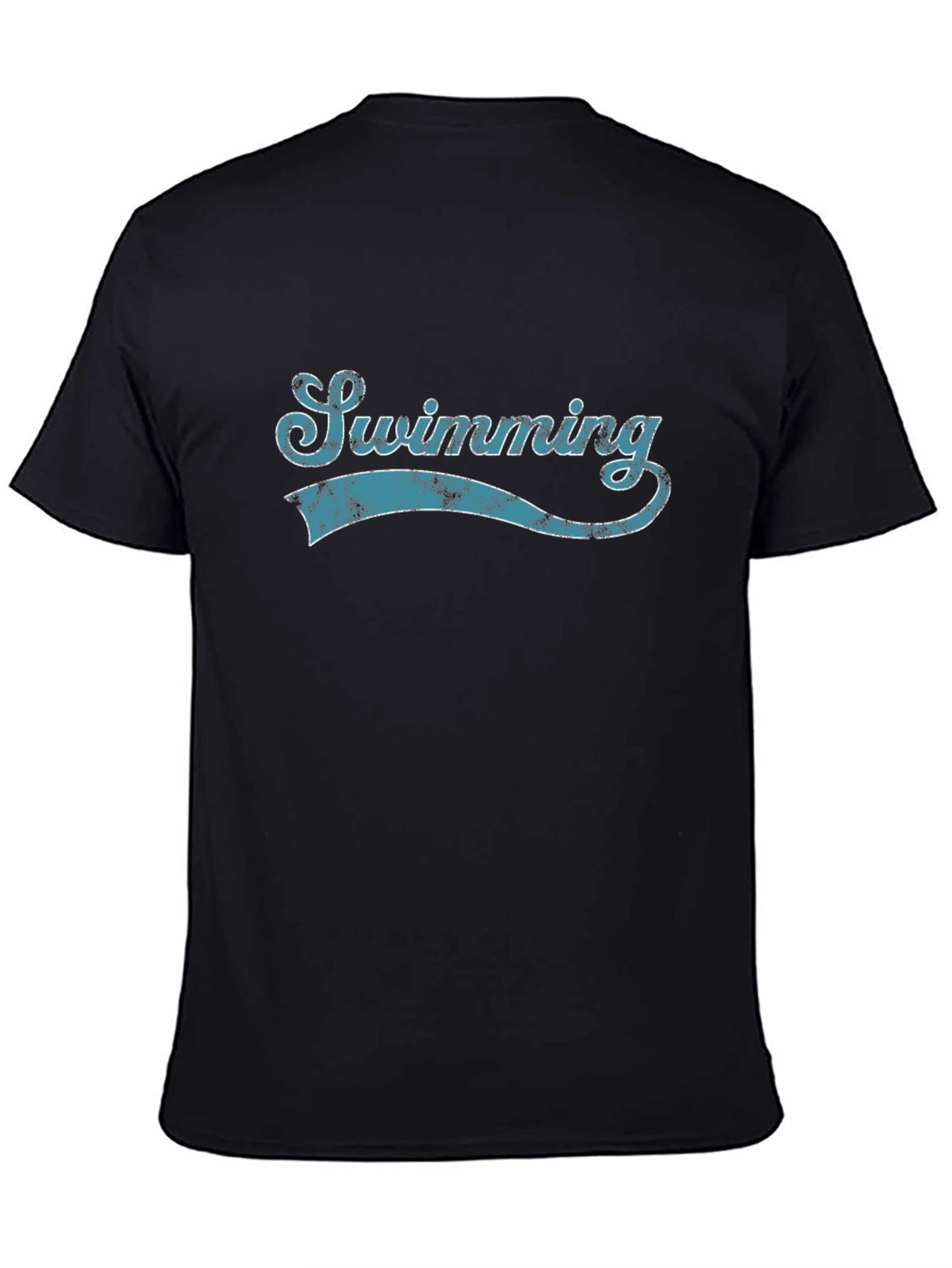 Swimming Tee - Retro Style Black Cotton T-Shirt