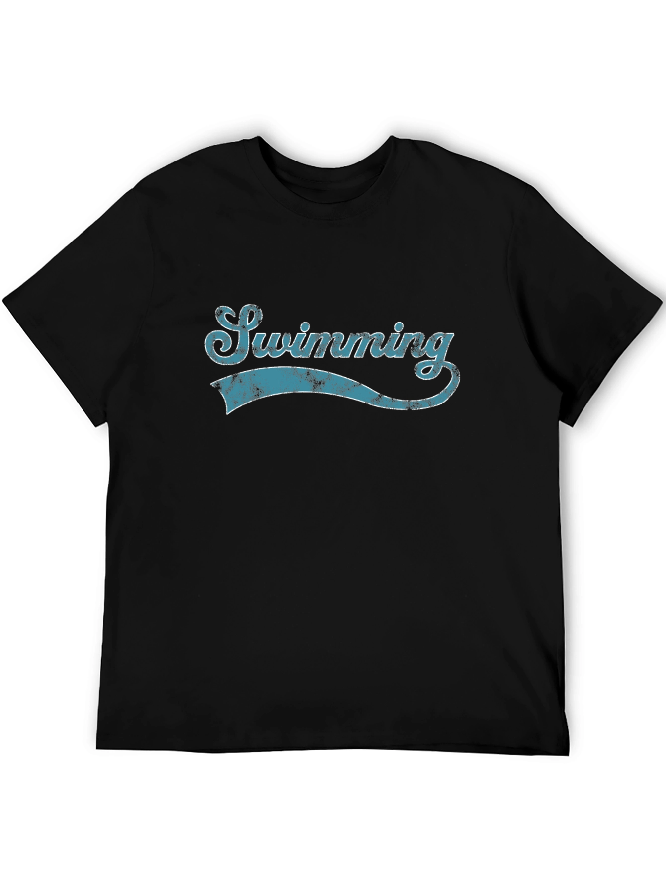 Swimming Tee - Retro Style Black Cotton T-Shirt