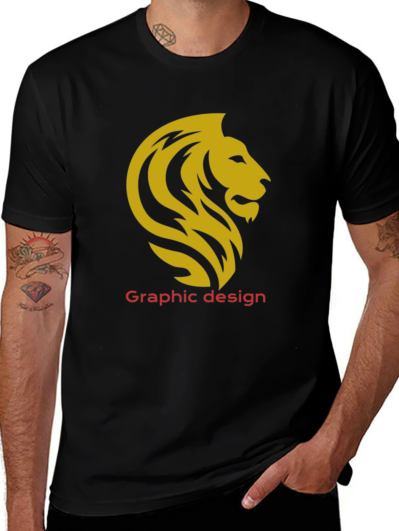 Lion Graphic Tee - Black Cotton Casual T-Shirt