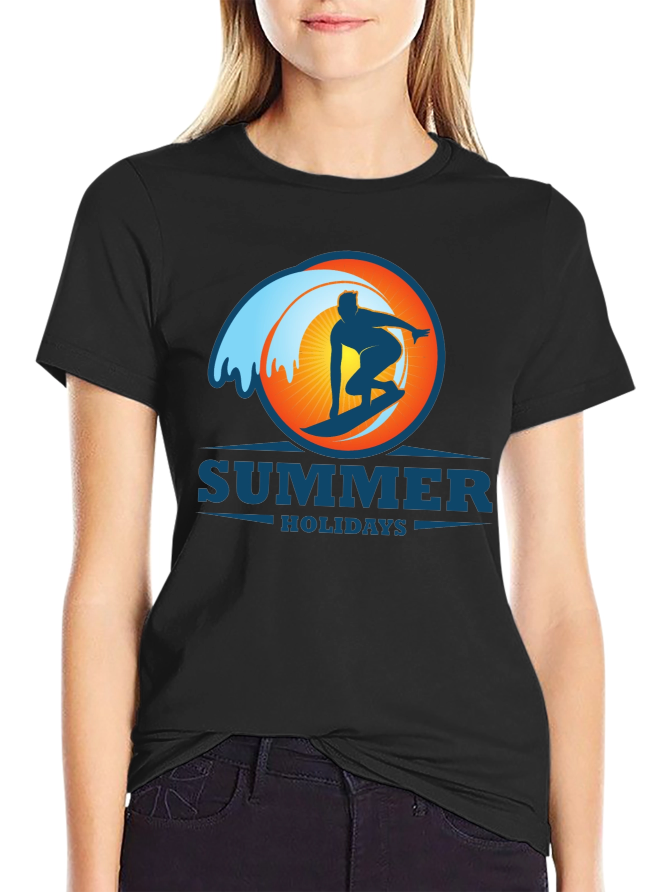 Summer Holidays Surf T-Shirt - Black Graphic Tee