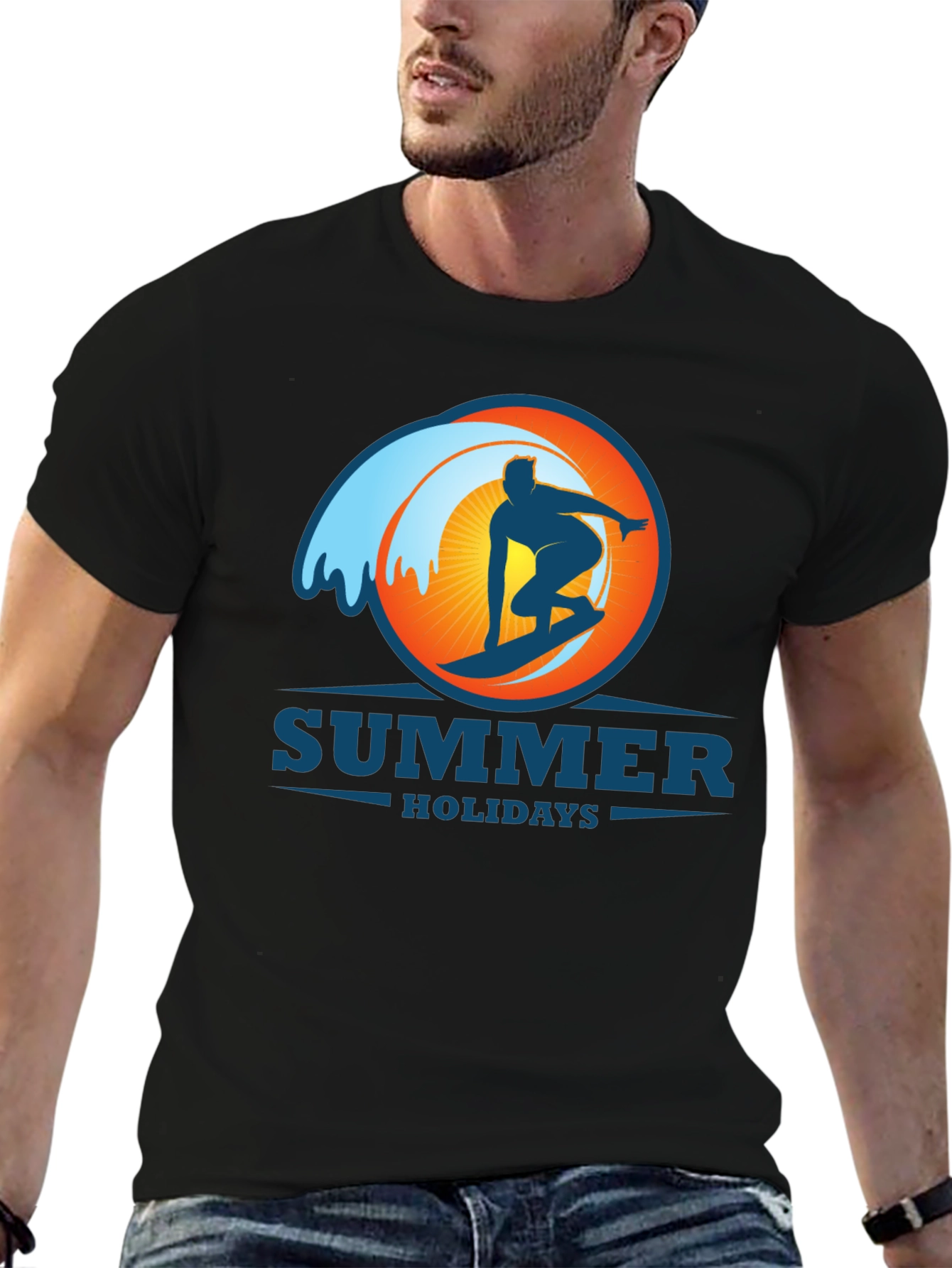 Summer Holidays Surf T-Shirt - Black Graphic Tee