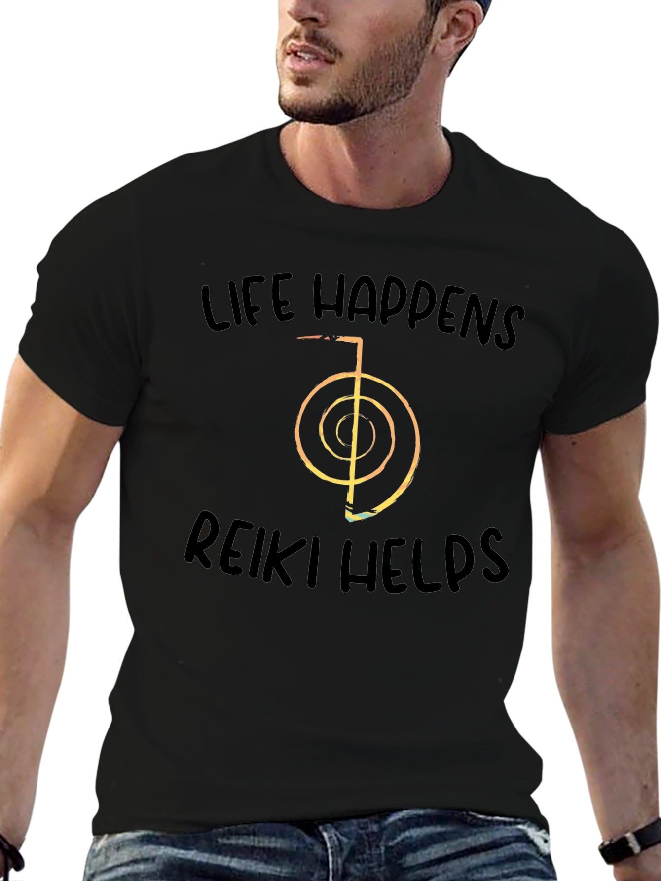 Life Happens Reiki Helps Black T-Shirt