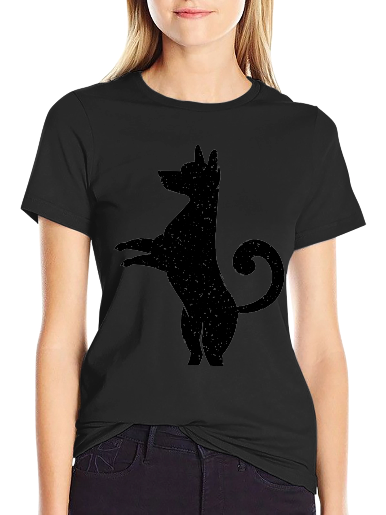 Mens Black T-Shirt with Quirky Dog Silhouette