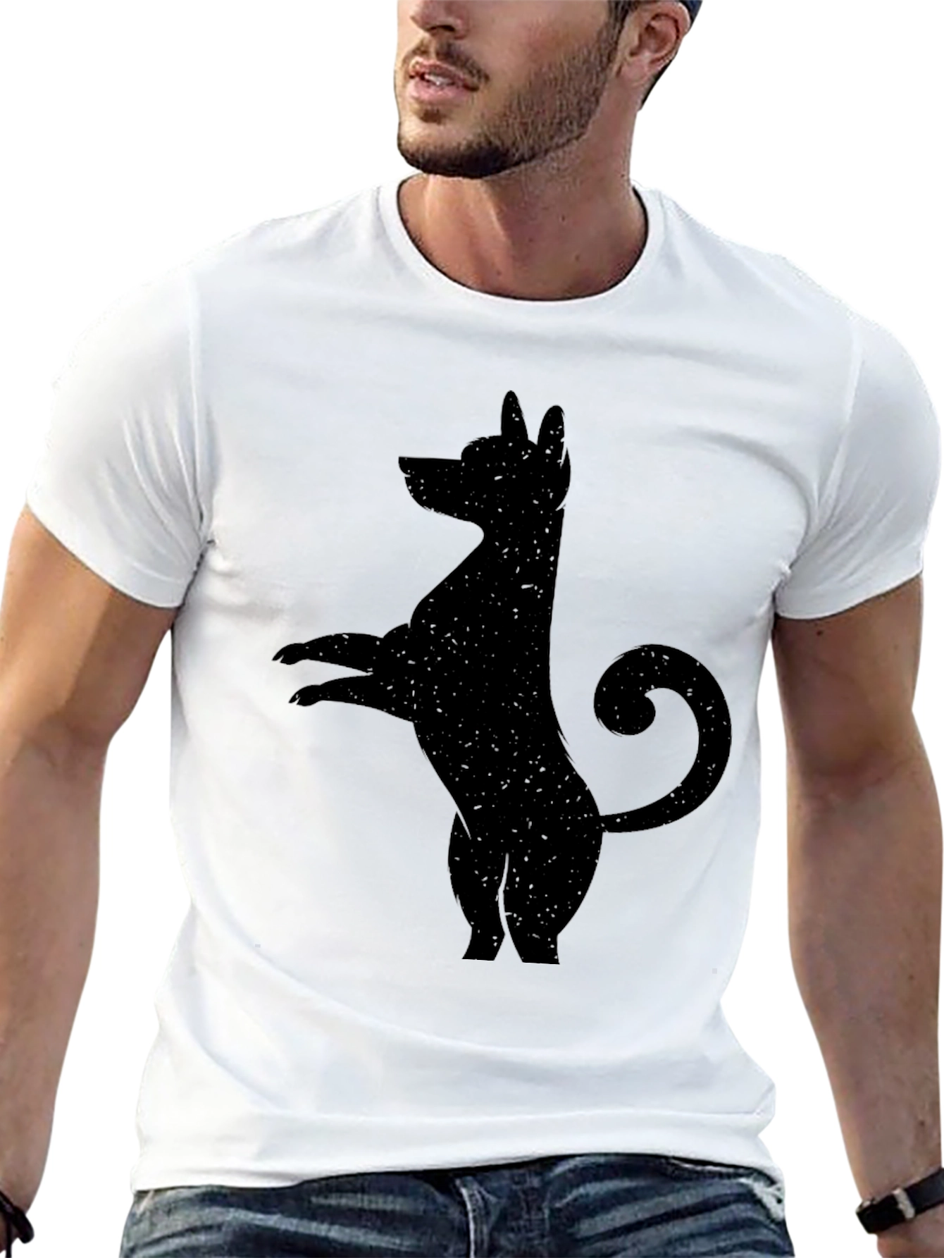 Mens Black T-Shirt with Quirky Dog Silhouette