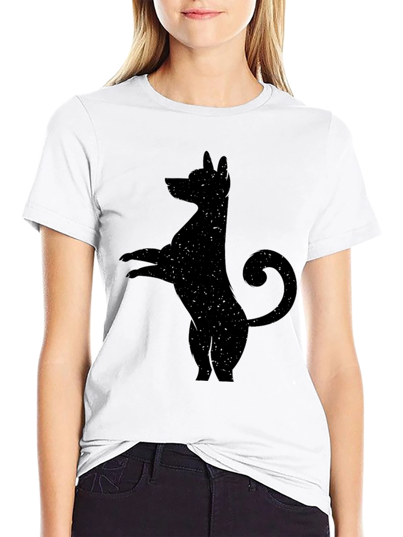 Mens Black T-Shirt with Quirky Dog Silhouette