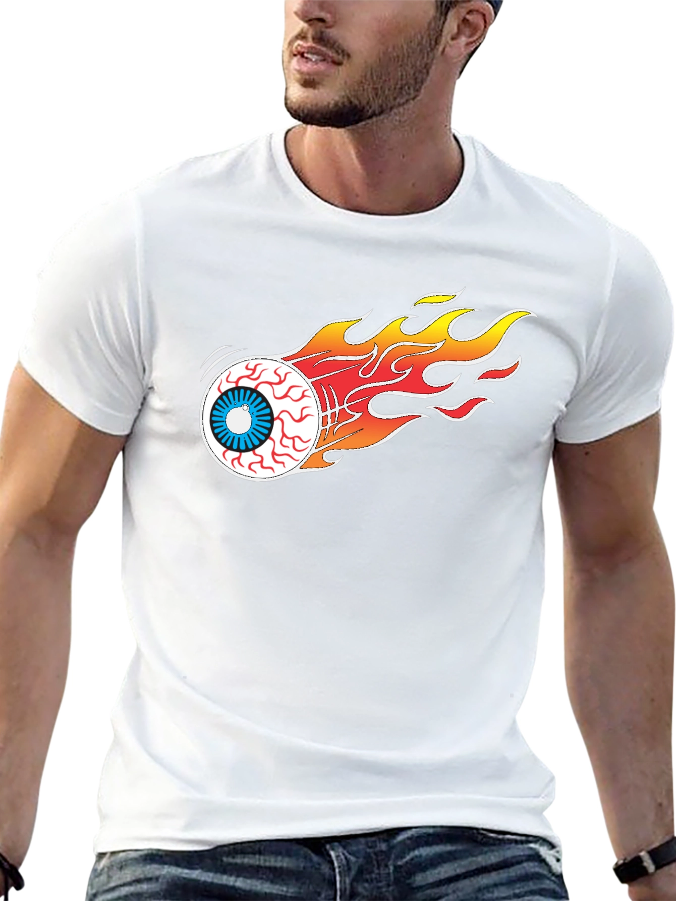 Flaming Eyeball Graphic Tee - Black Cotton T-Shirt