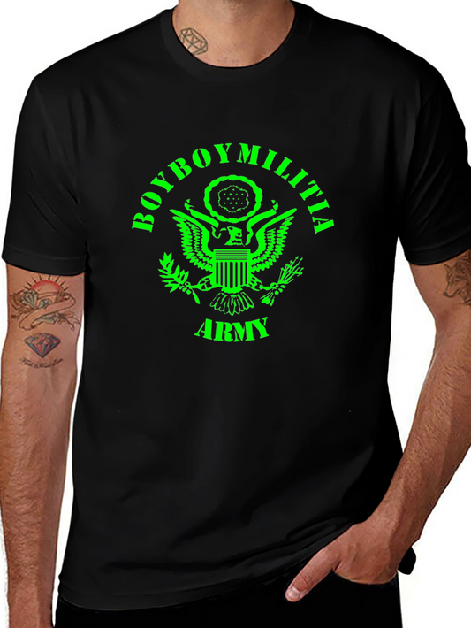 Boyboy Militia Army T-Shirt - Green Print on Black