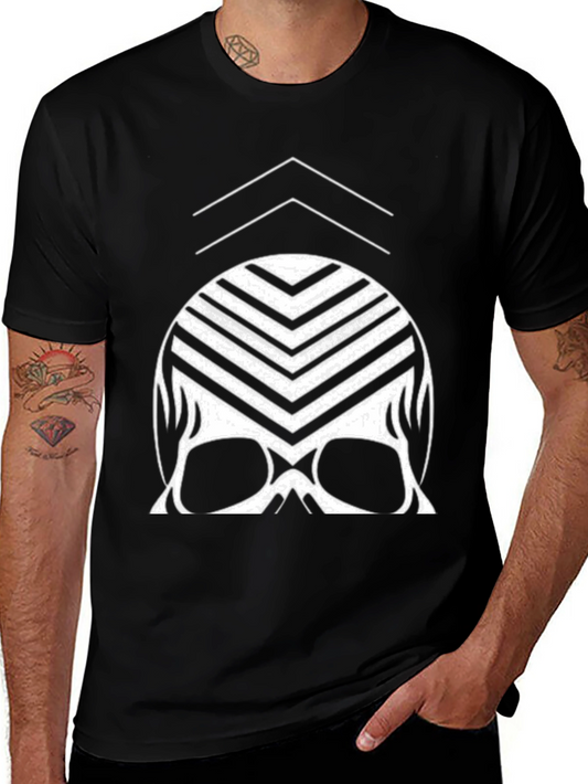 Modern Skull Graphic Tee - Black Cotton Blend