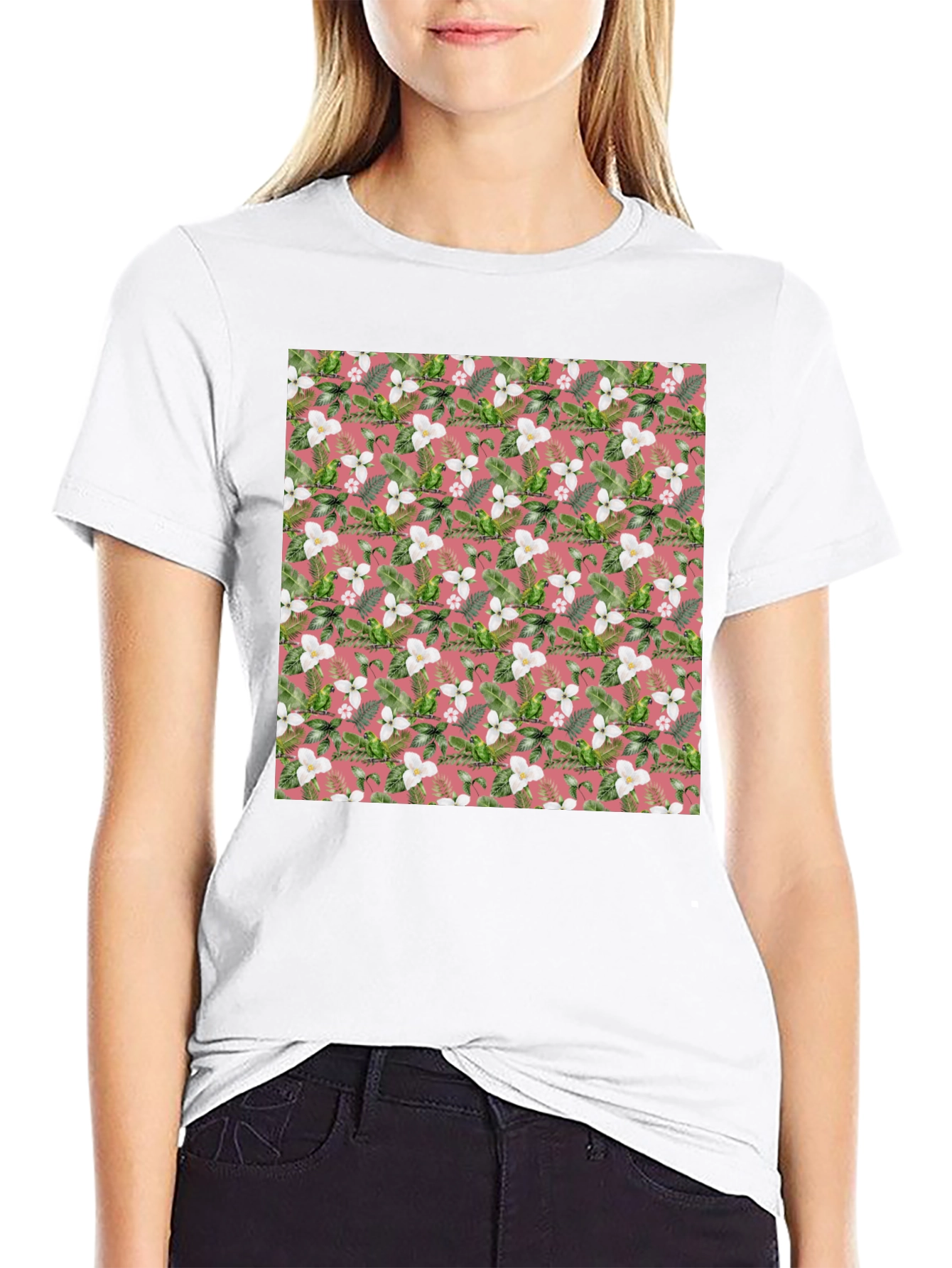 Floral Pattern Mens Black T-Shirt