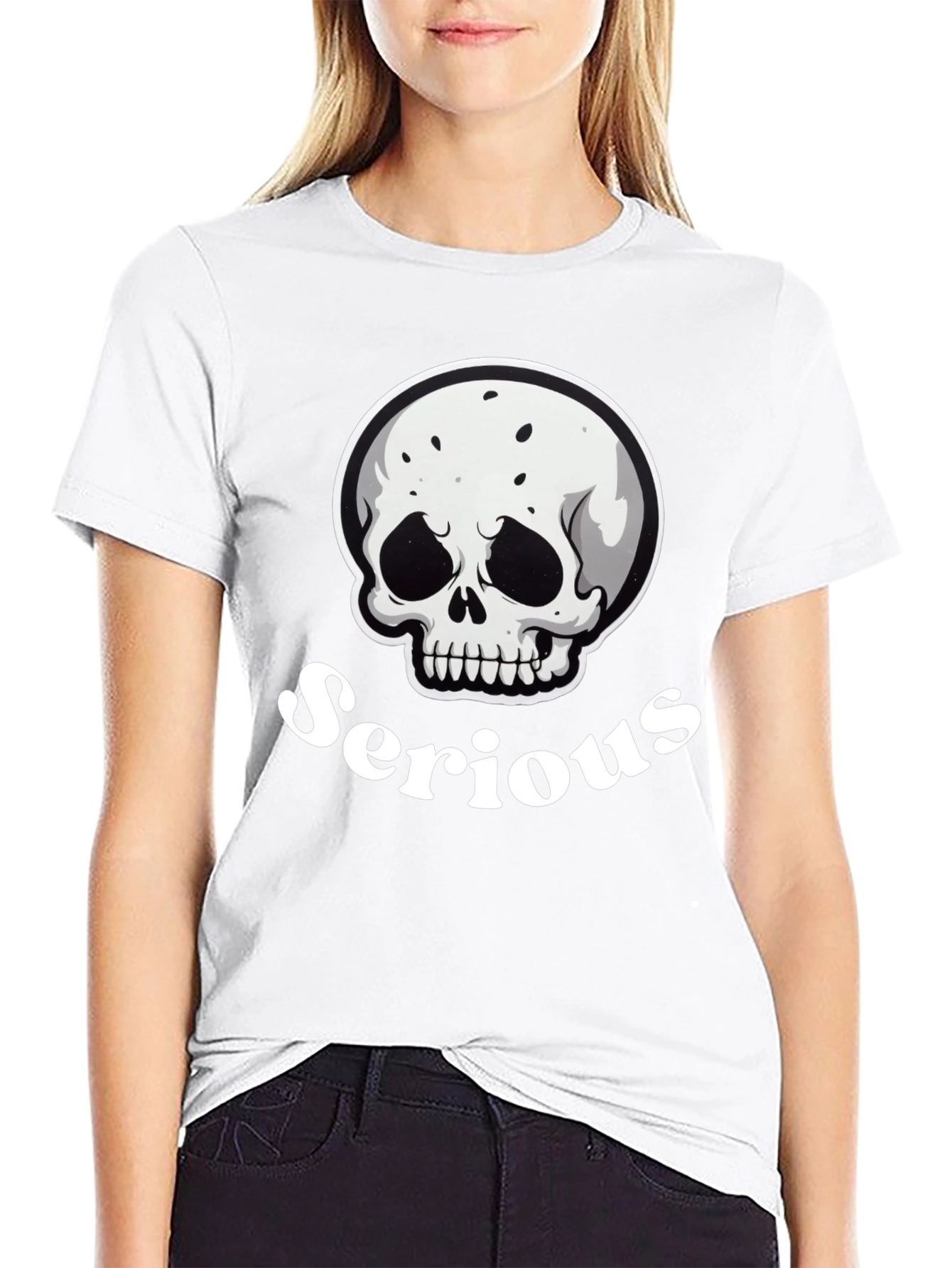 Serious Skull Graphic Black T-Shirt