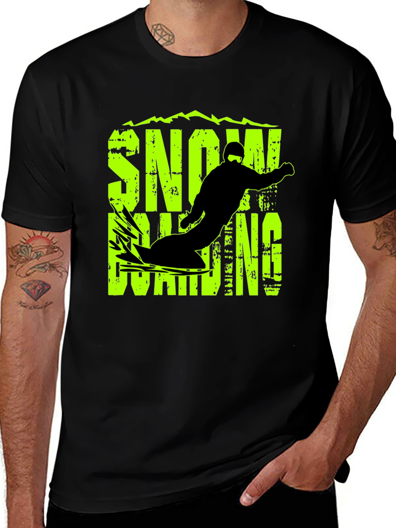 Snowboarding Graphic Print Black T-Shirt