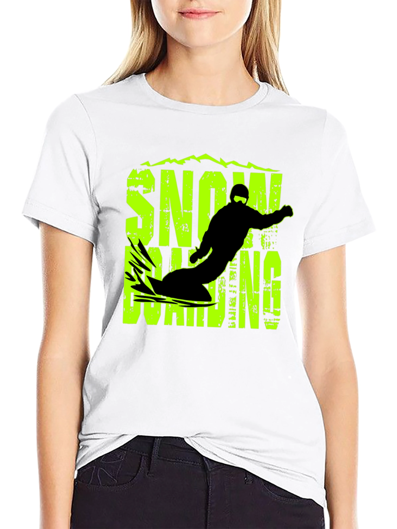 Snowboarding Graphic Print Black T-Shirt