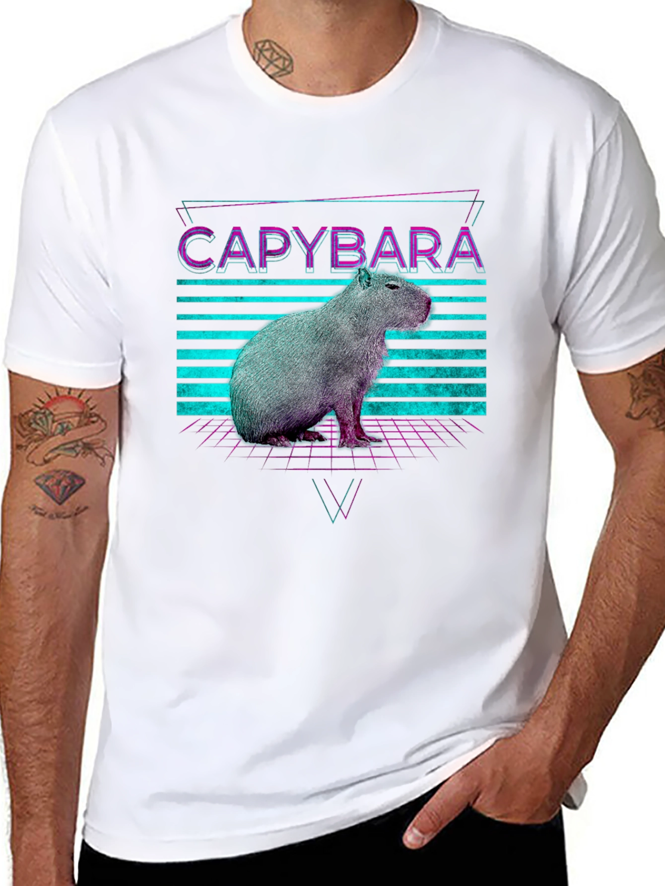 Retro Capybara T-Shirt - Synthwave Design