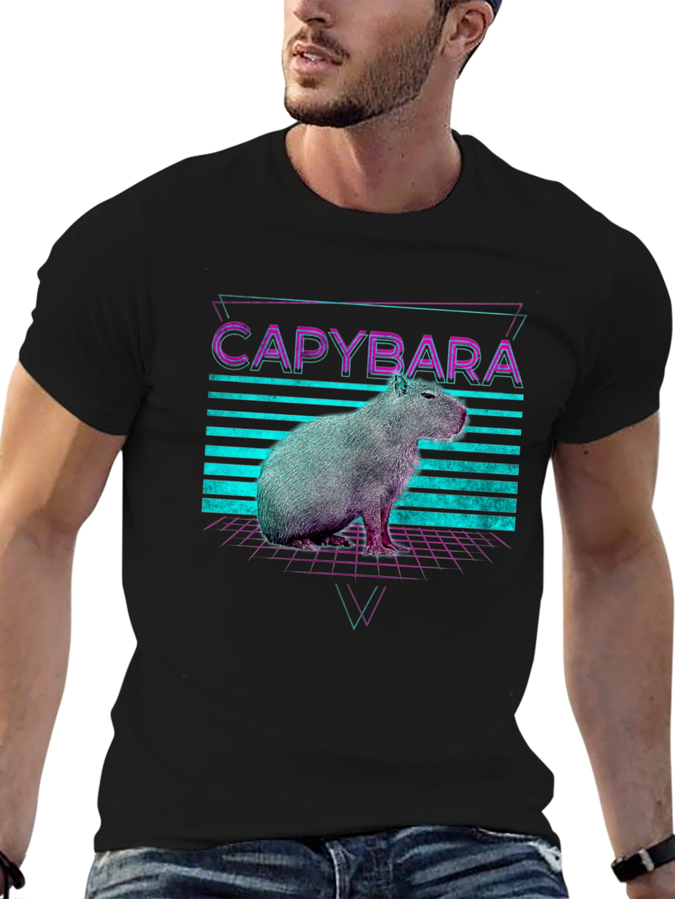 Retro Capybara T-Shirt - Synthwave Design