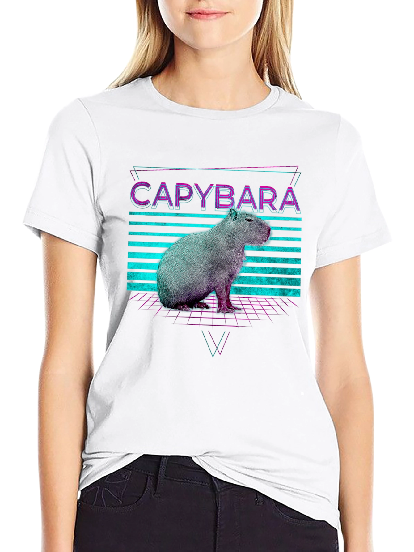 Retro Capybara T-Shirt - Synthwave Design