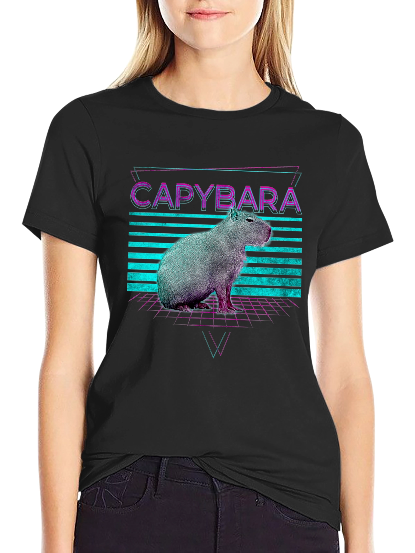 Retro Capybara T-Shirt - Synthwave Design