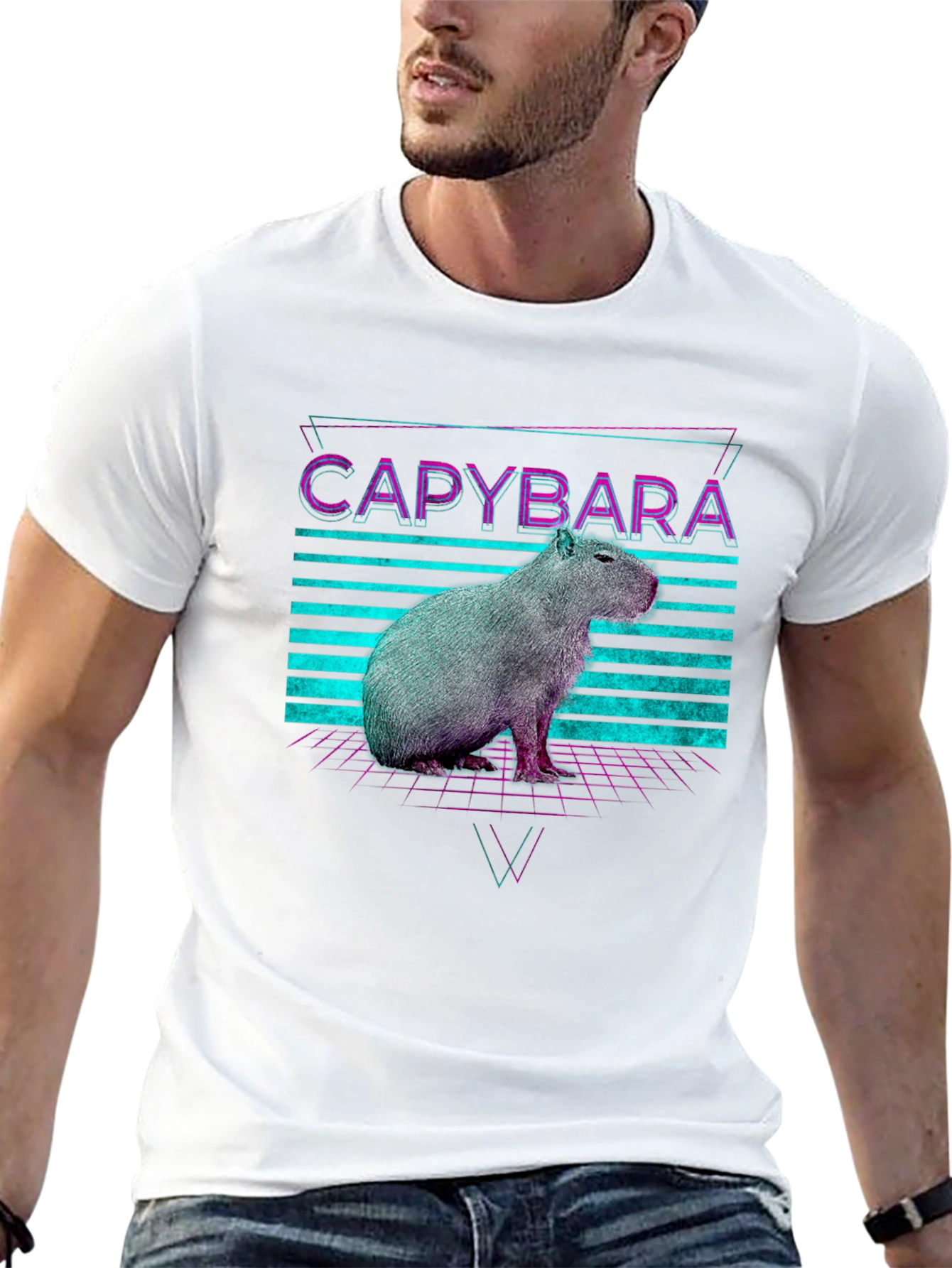 Retro Capybara T-Shirt - Synthwave Design