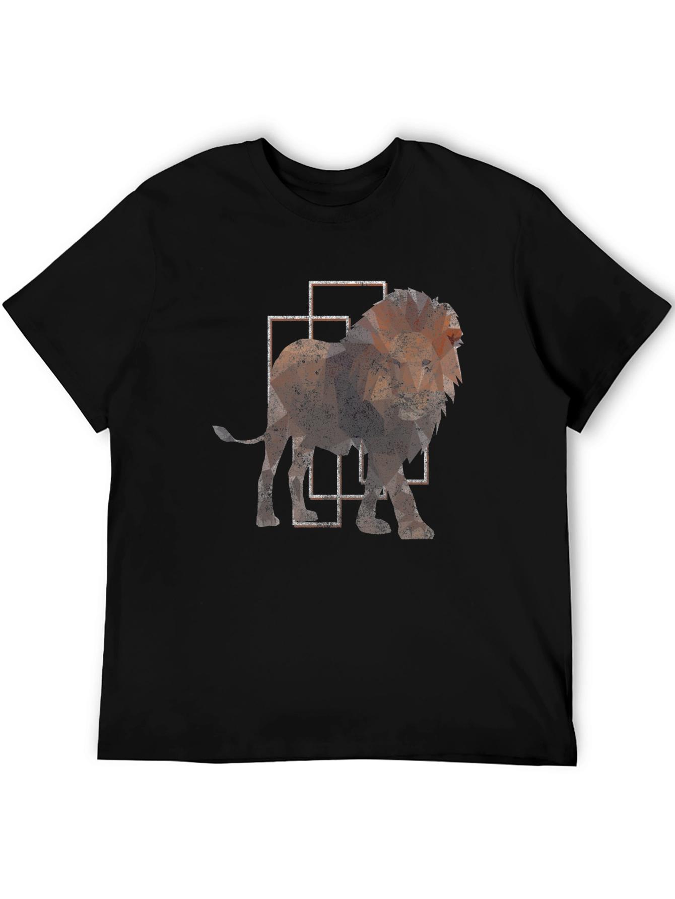 Geometric Lion Print Black T-Shirt