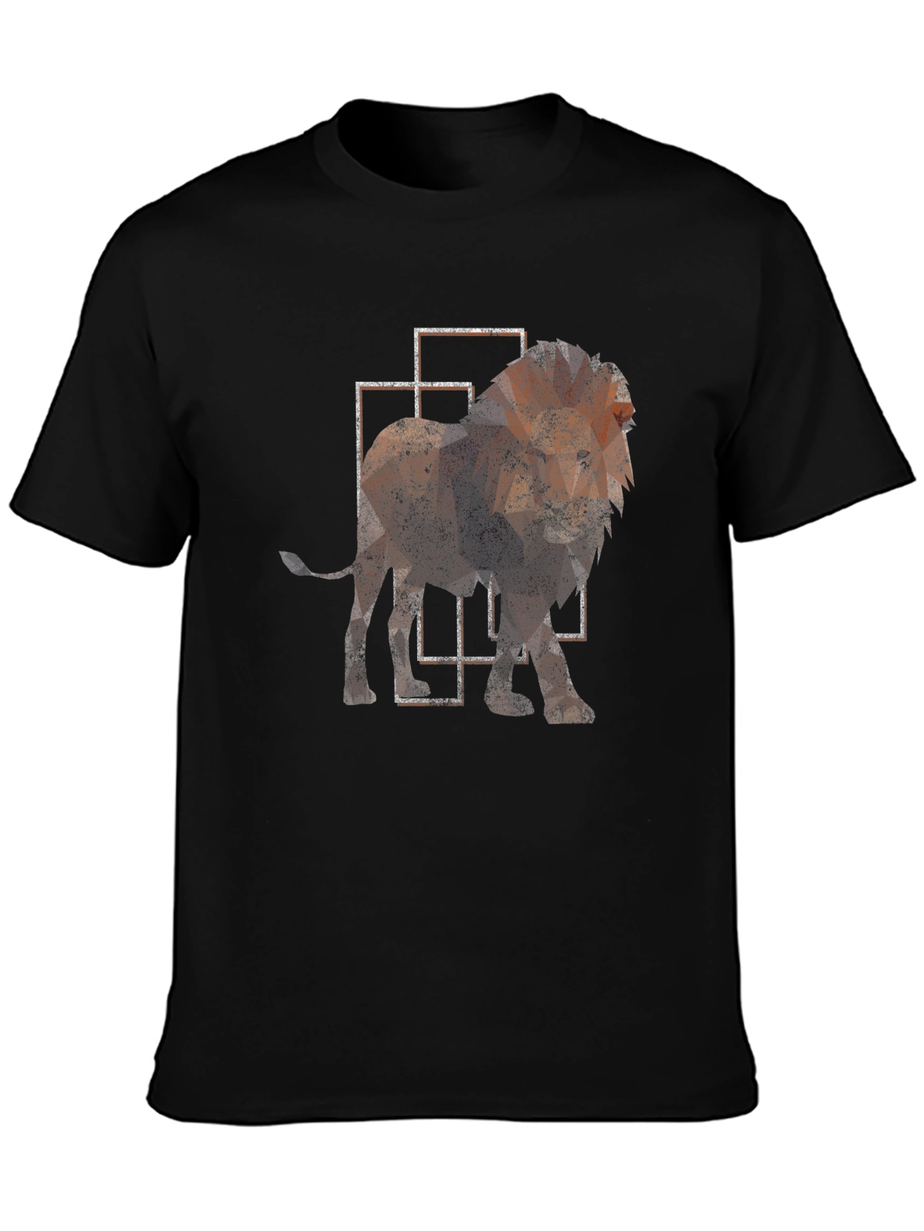 Geometric Lion Print Black T-Shirt