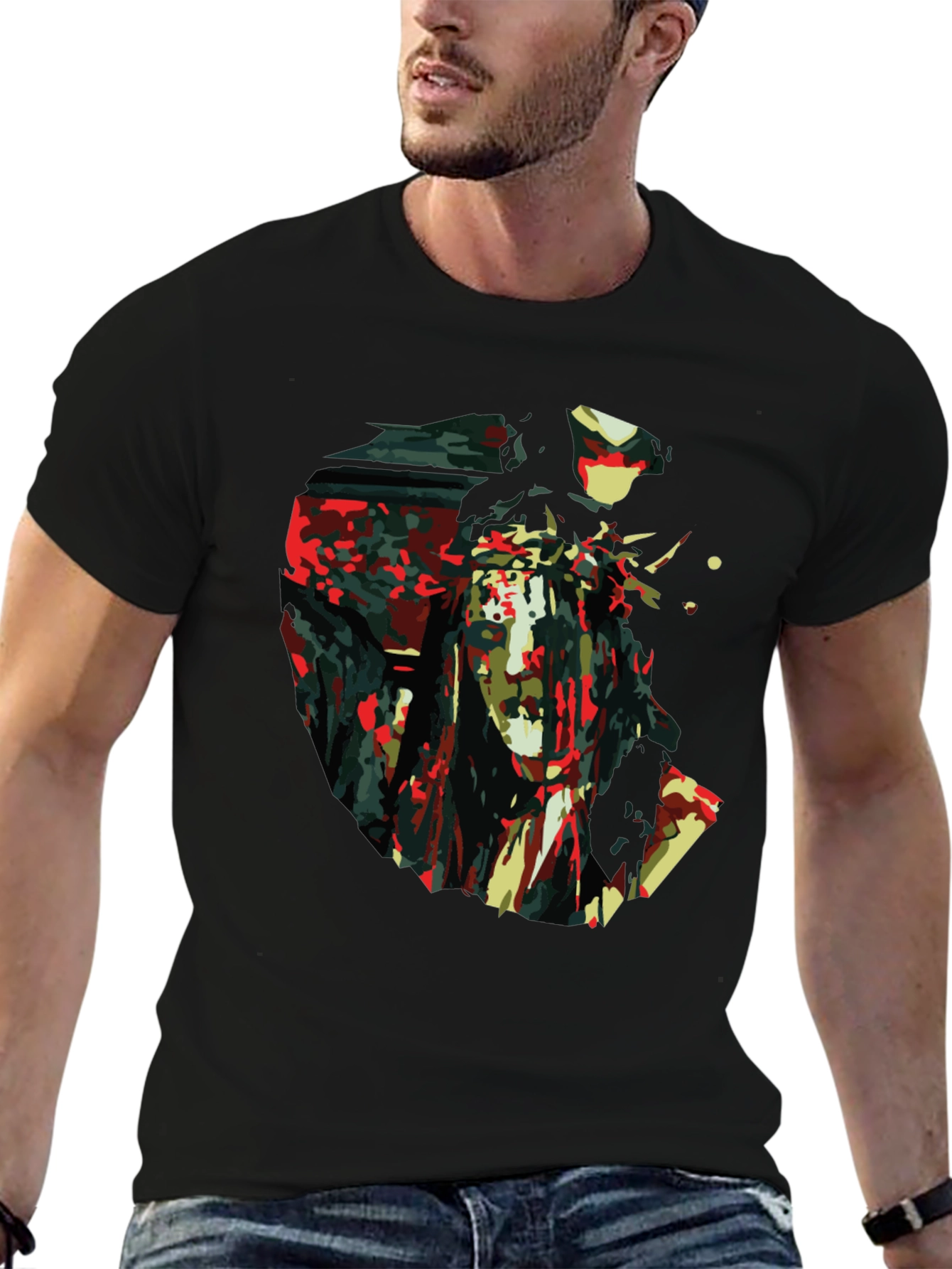 Abstract Jesus Print Black T-Shirt