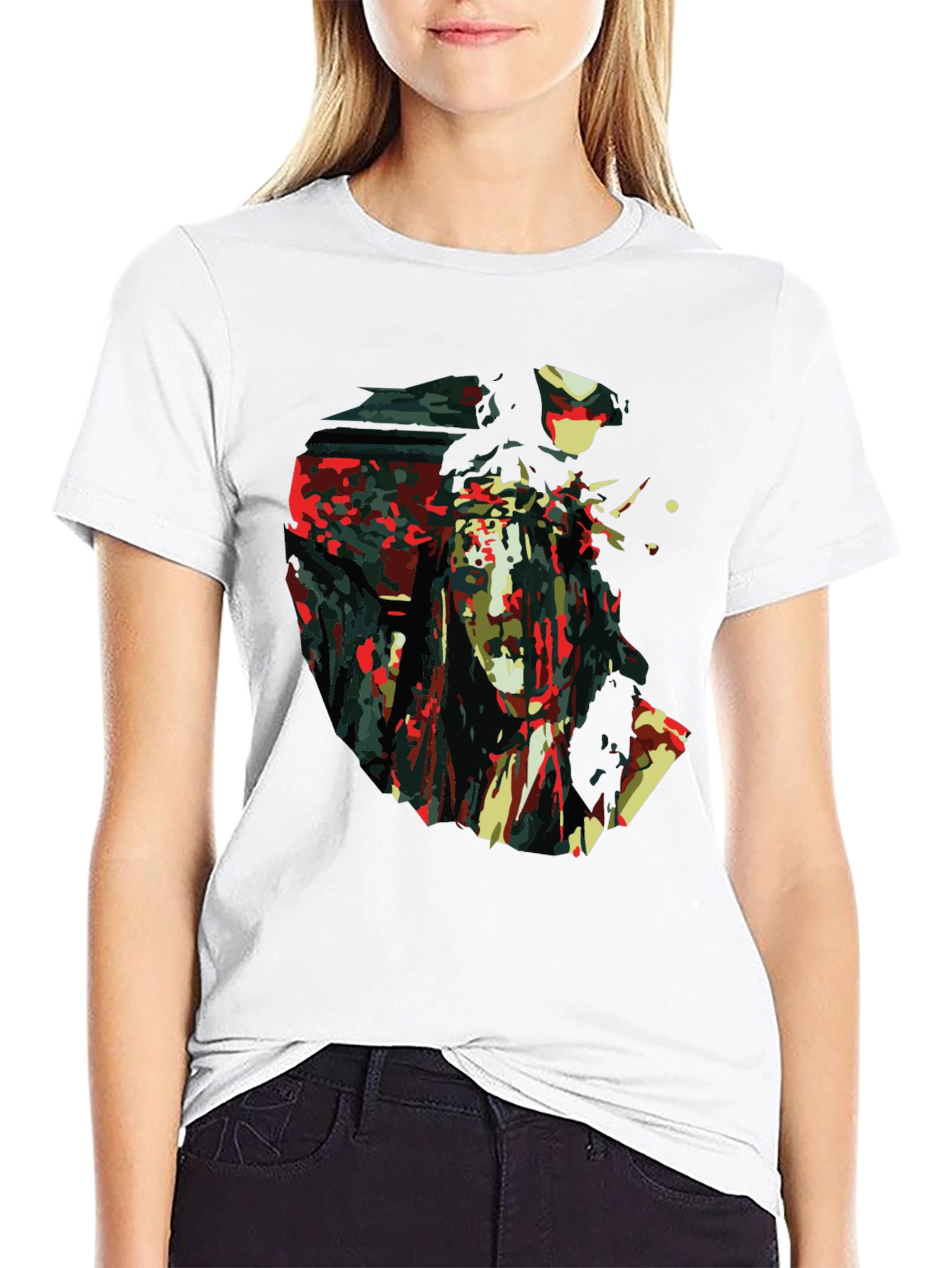 Abstract Jesus Print Black T-Shirt