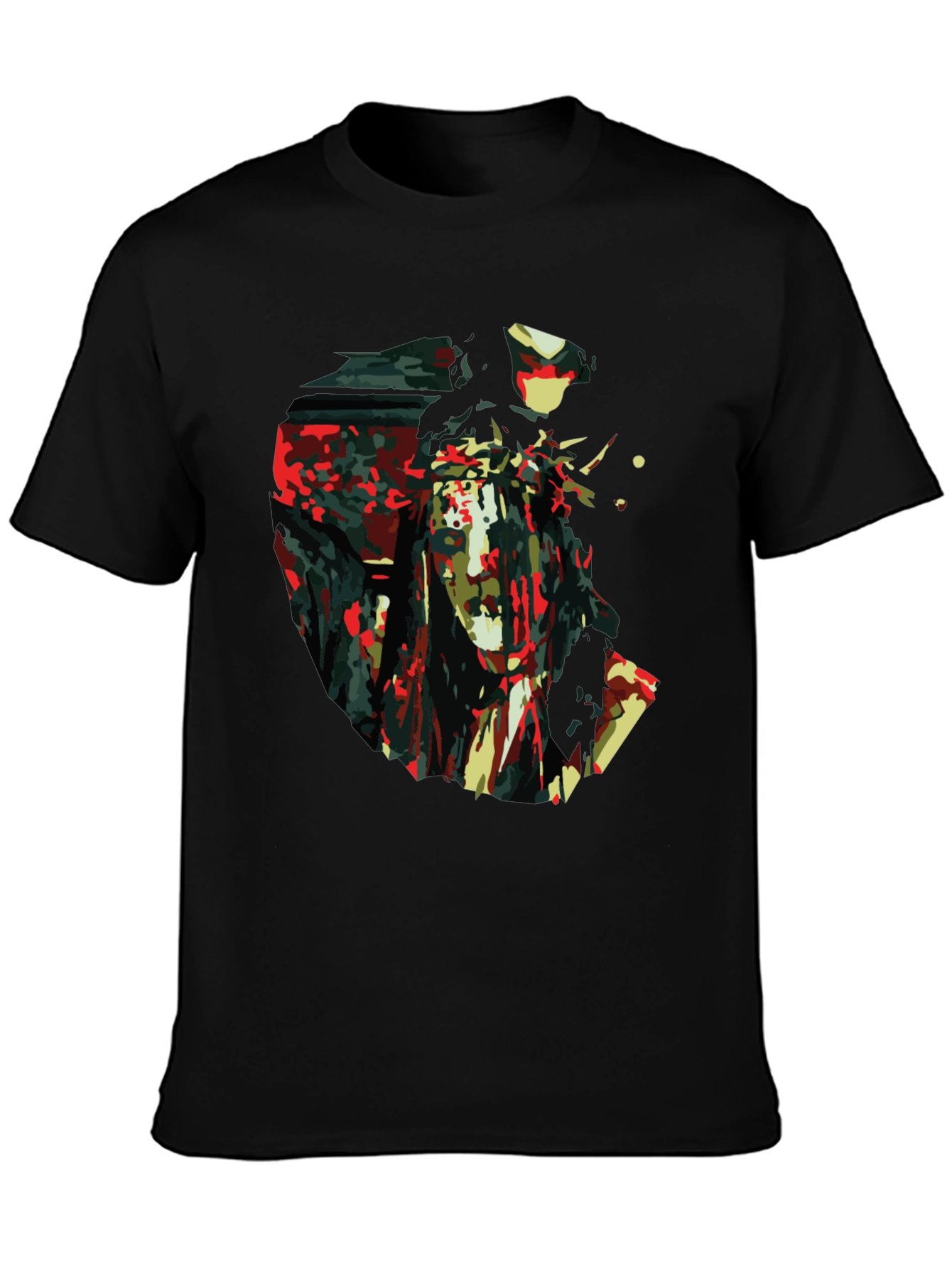 Abstract Jesus Print Black T-Shirt