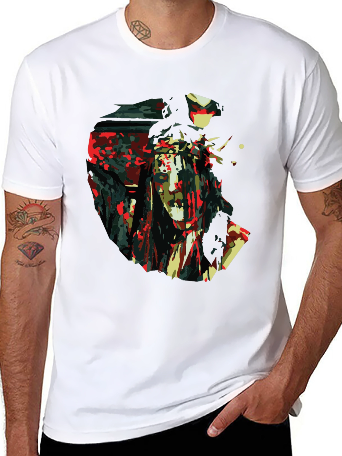 Abstract Jesus Print Black T-Shirt