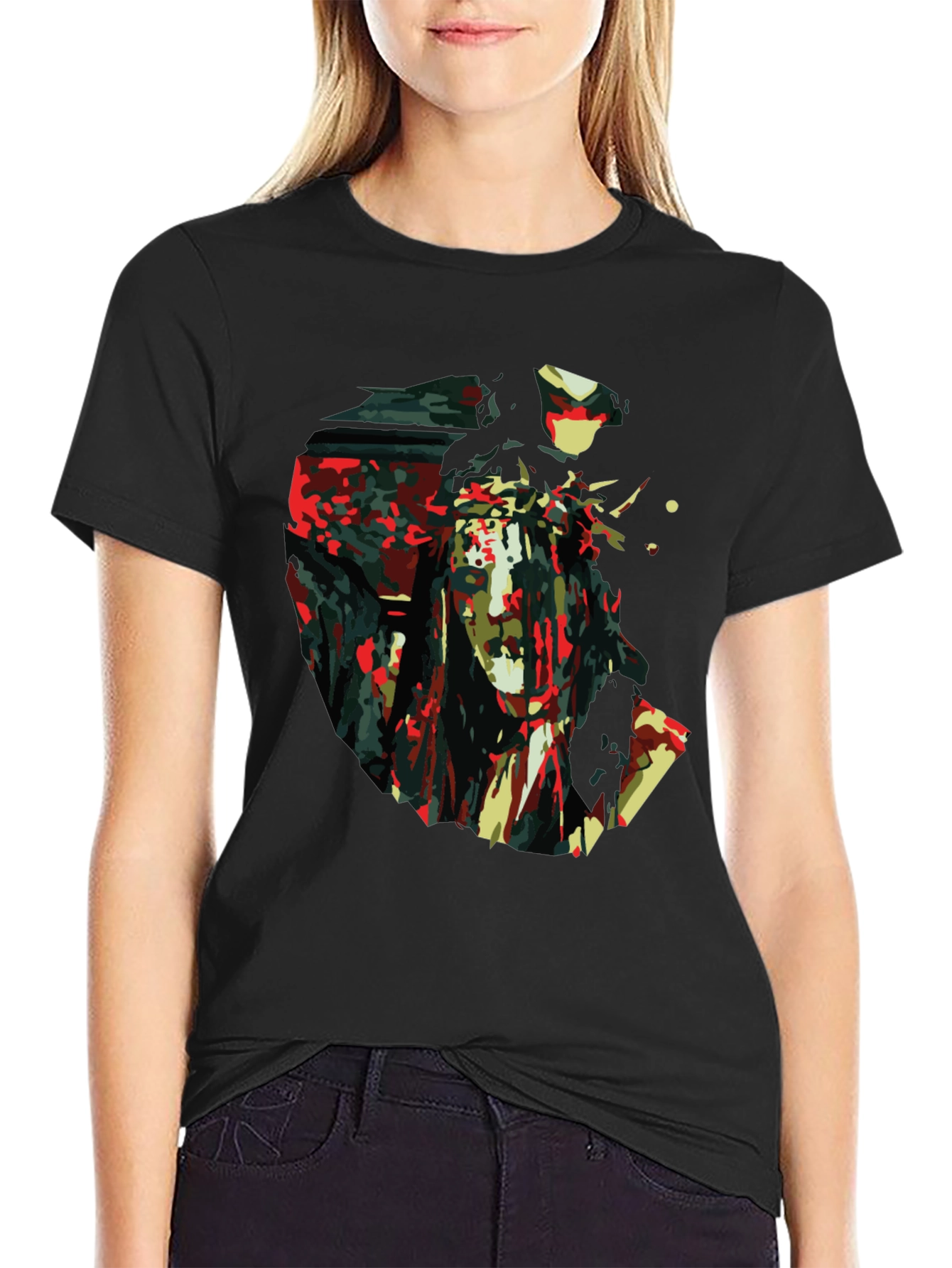 Abstract Jesus Print Black T-Shirt