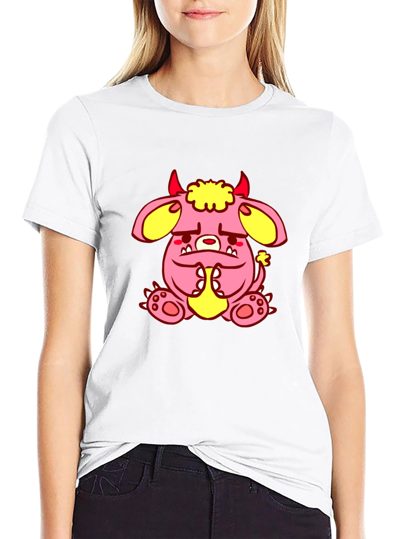 Pink Monster Graphic Tee - Black Cotton T-Shirt