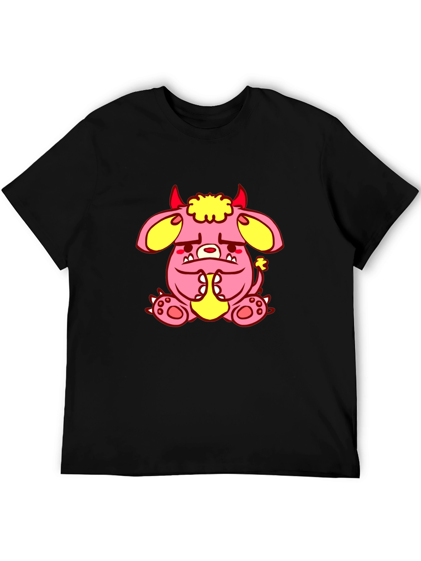 Pink Monster Graphic Tee - Black Cotton T-Shirt