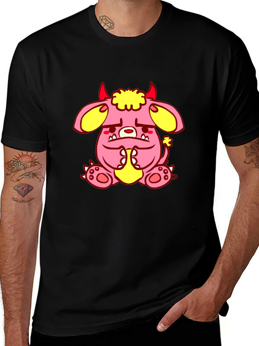 Pink Monster Graphic Tee - Black Cotton T-Shirt