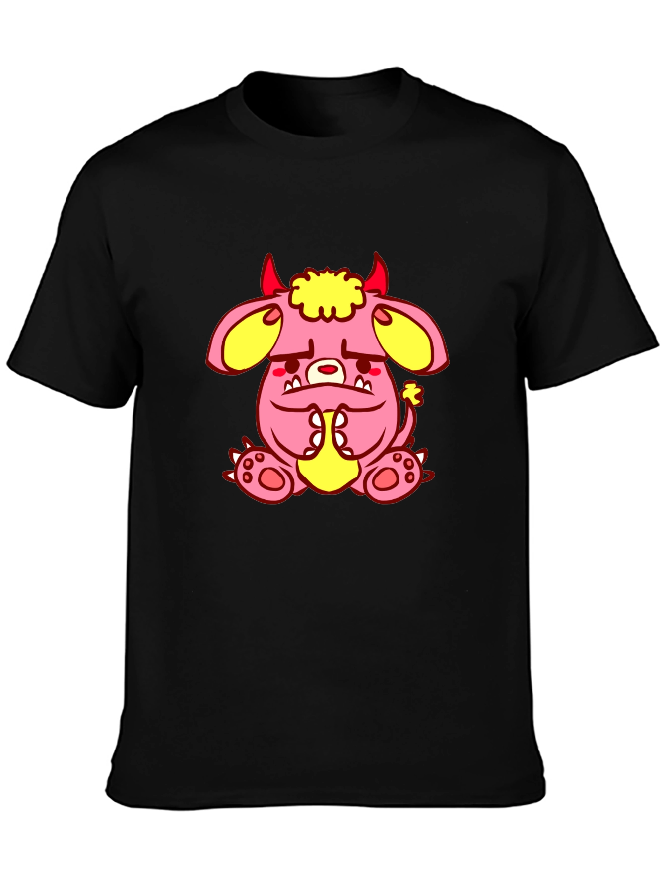 Pink Monster Graphic Tee - Black Cotton T-Shirt