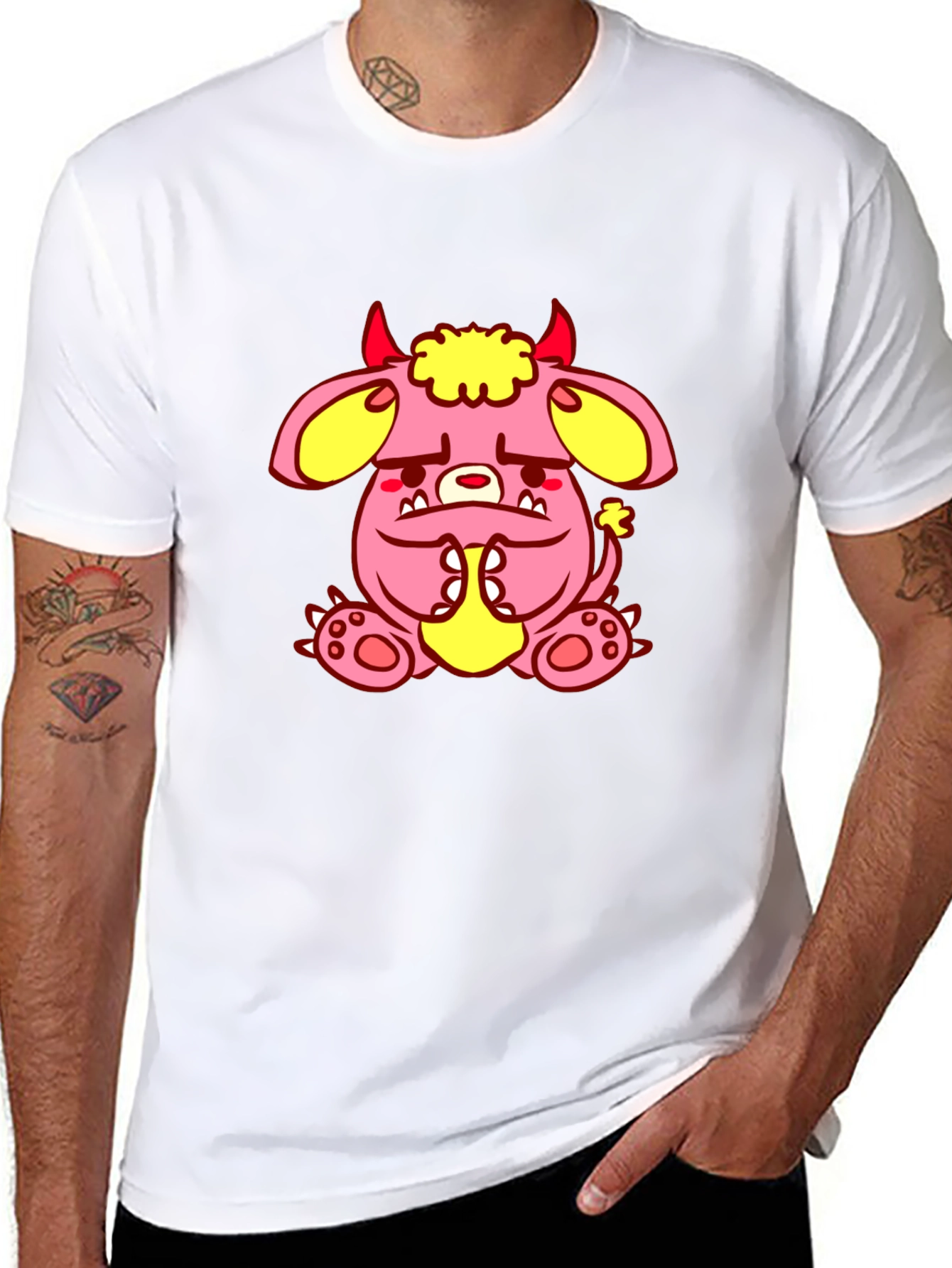 Pink Monster Graphic Tee - Black Cotton T-Shirt