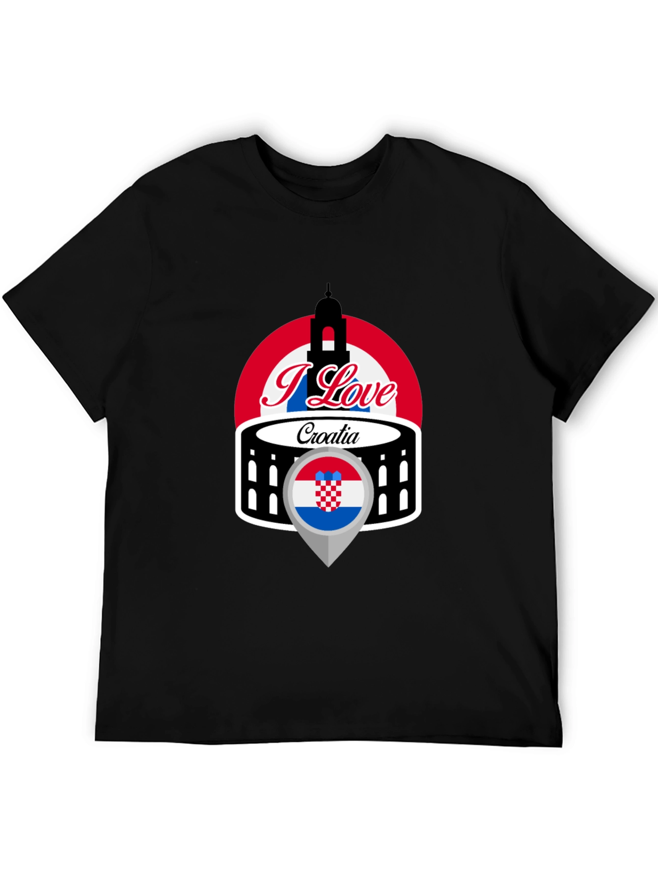 I Love Croatia T-Shirt - Black Graphic Tee