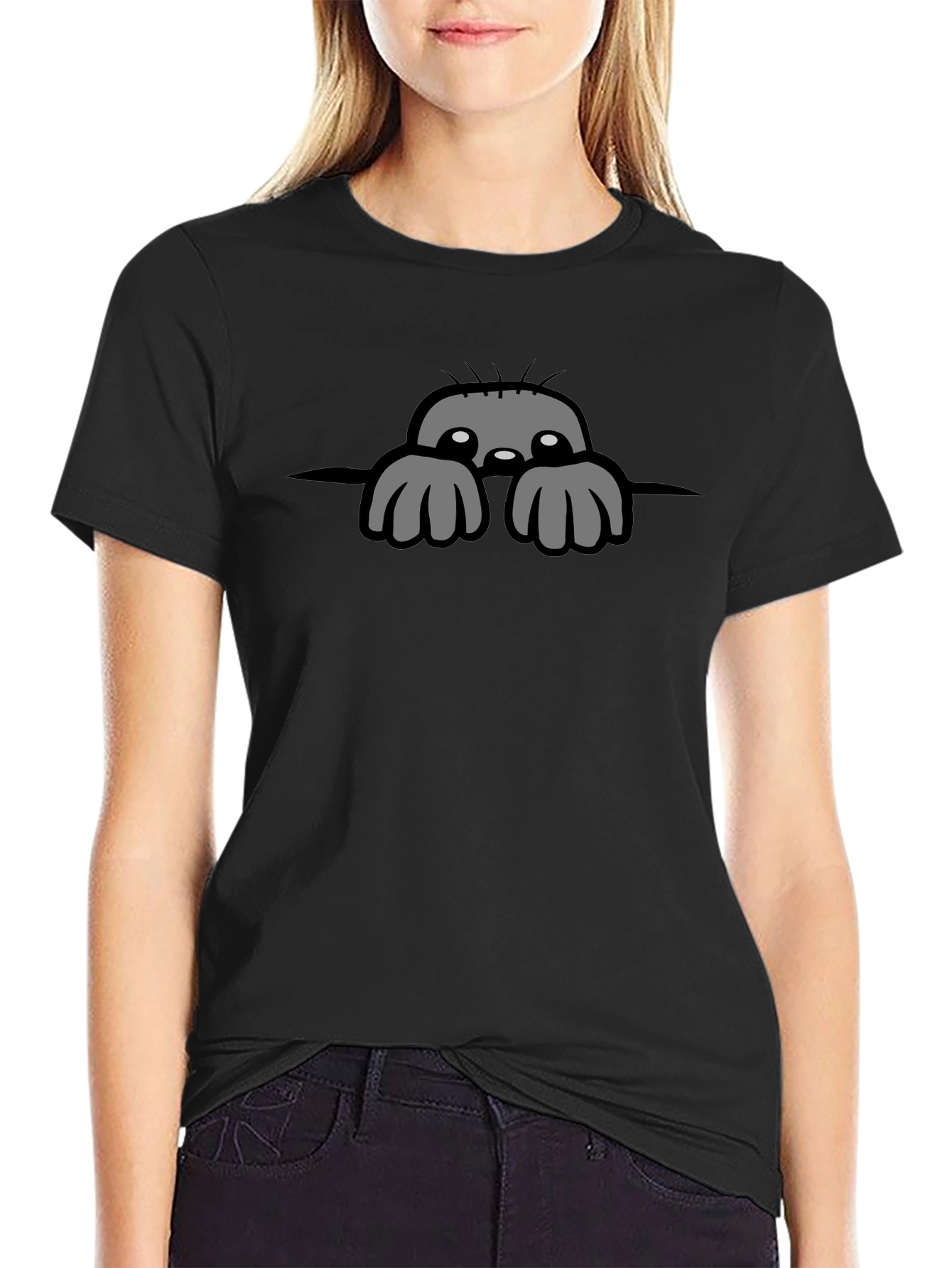 Peeking Monster Graphic T-Shirt - Black