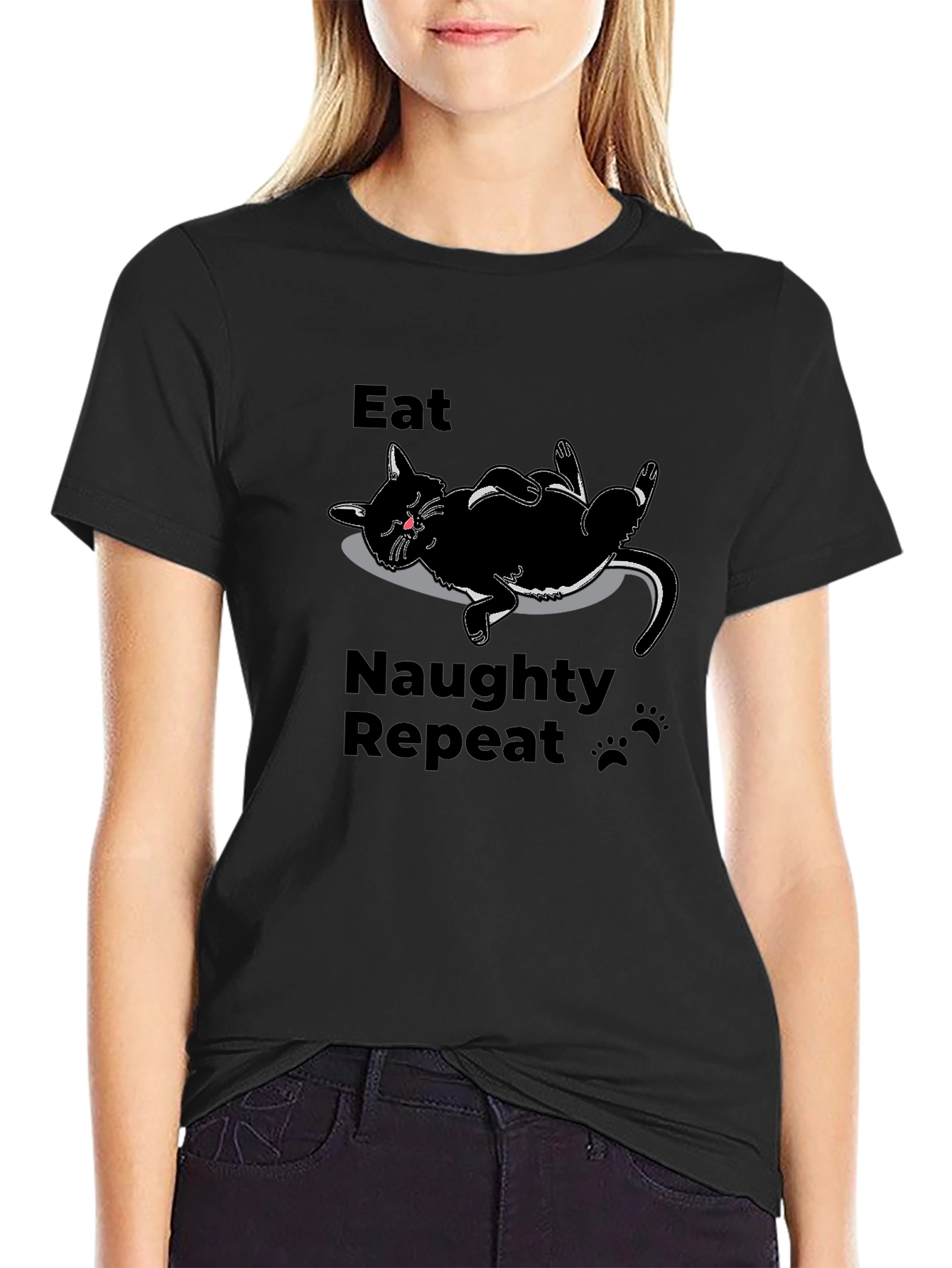 Eat Naughty Repeat Black Cat T-Shirt