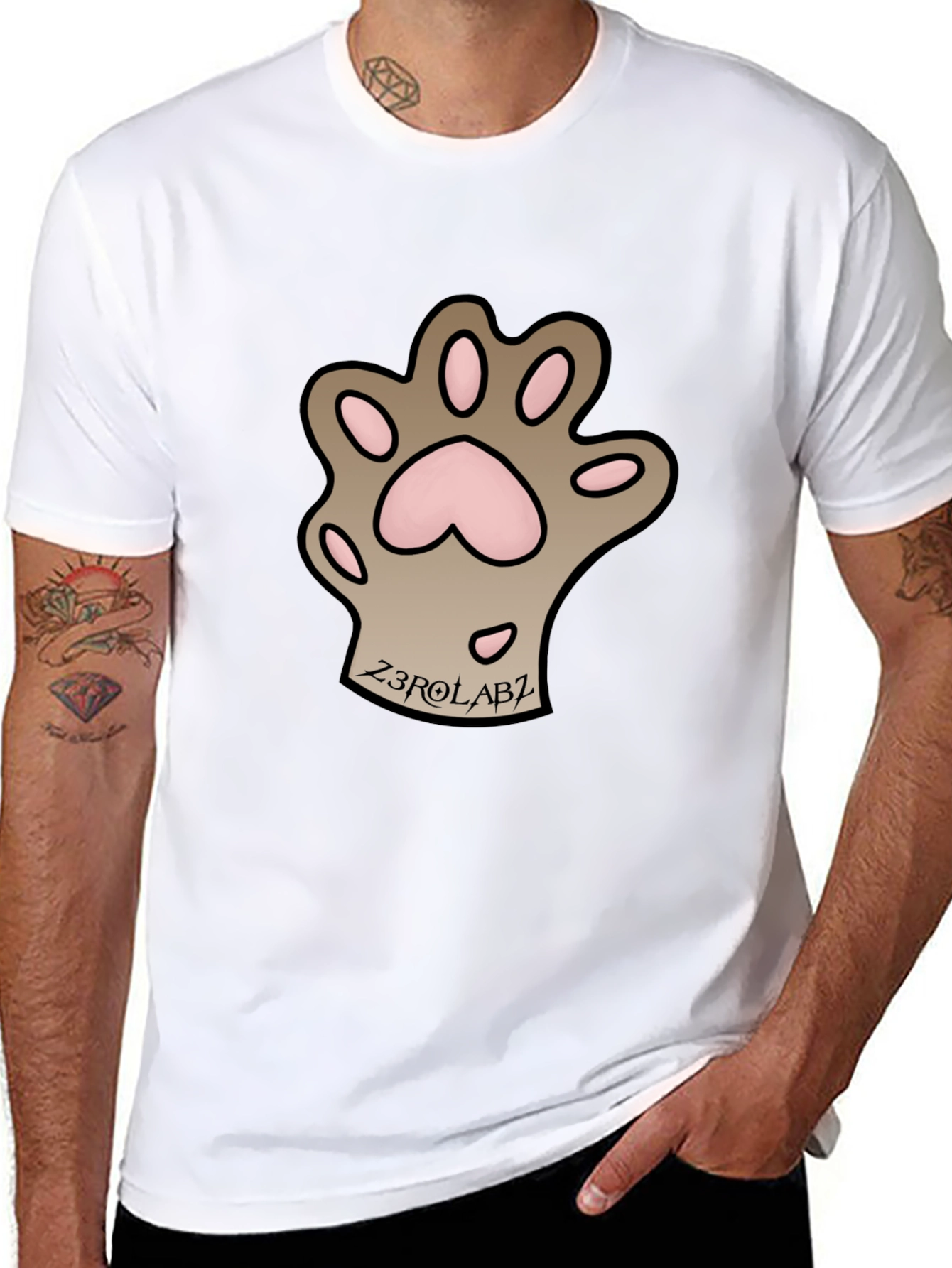 Mens Black Graphic Tee - Cat Paw Print