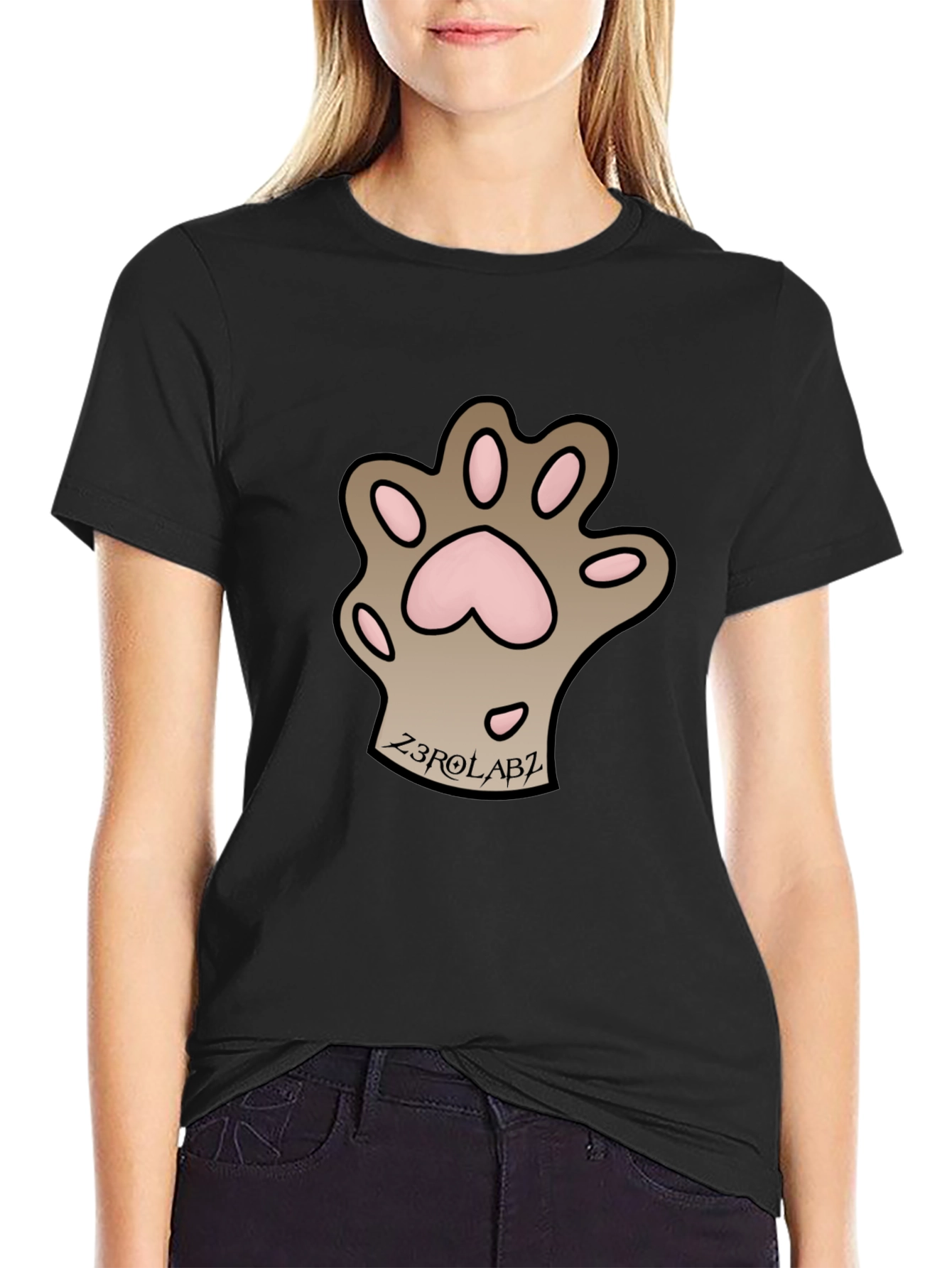 Mens Black Graphic Tee - Cat Paw Print