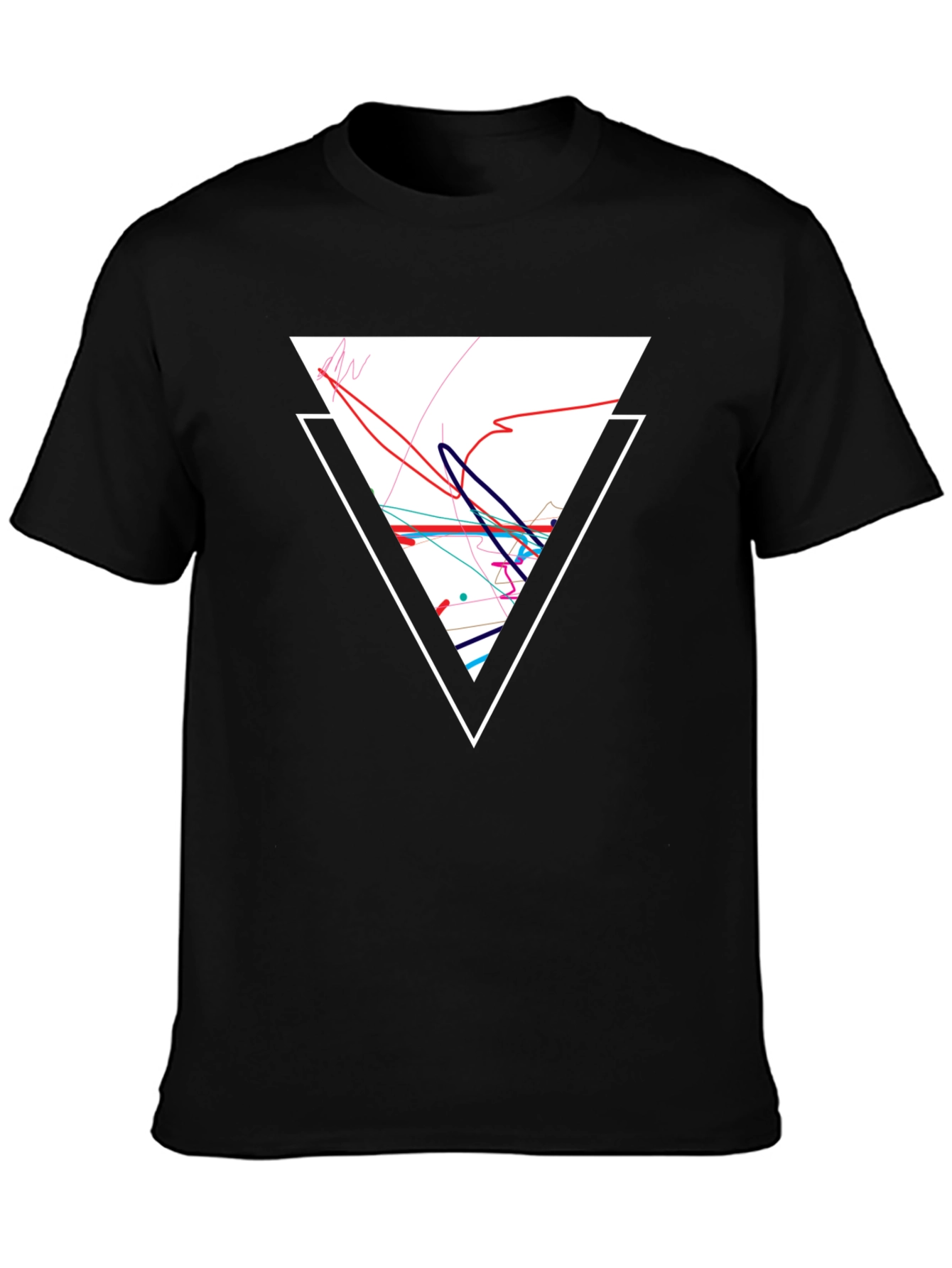 Geometric Triangle Graphic Tee - Black Cotton Casual Shirt