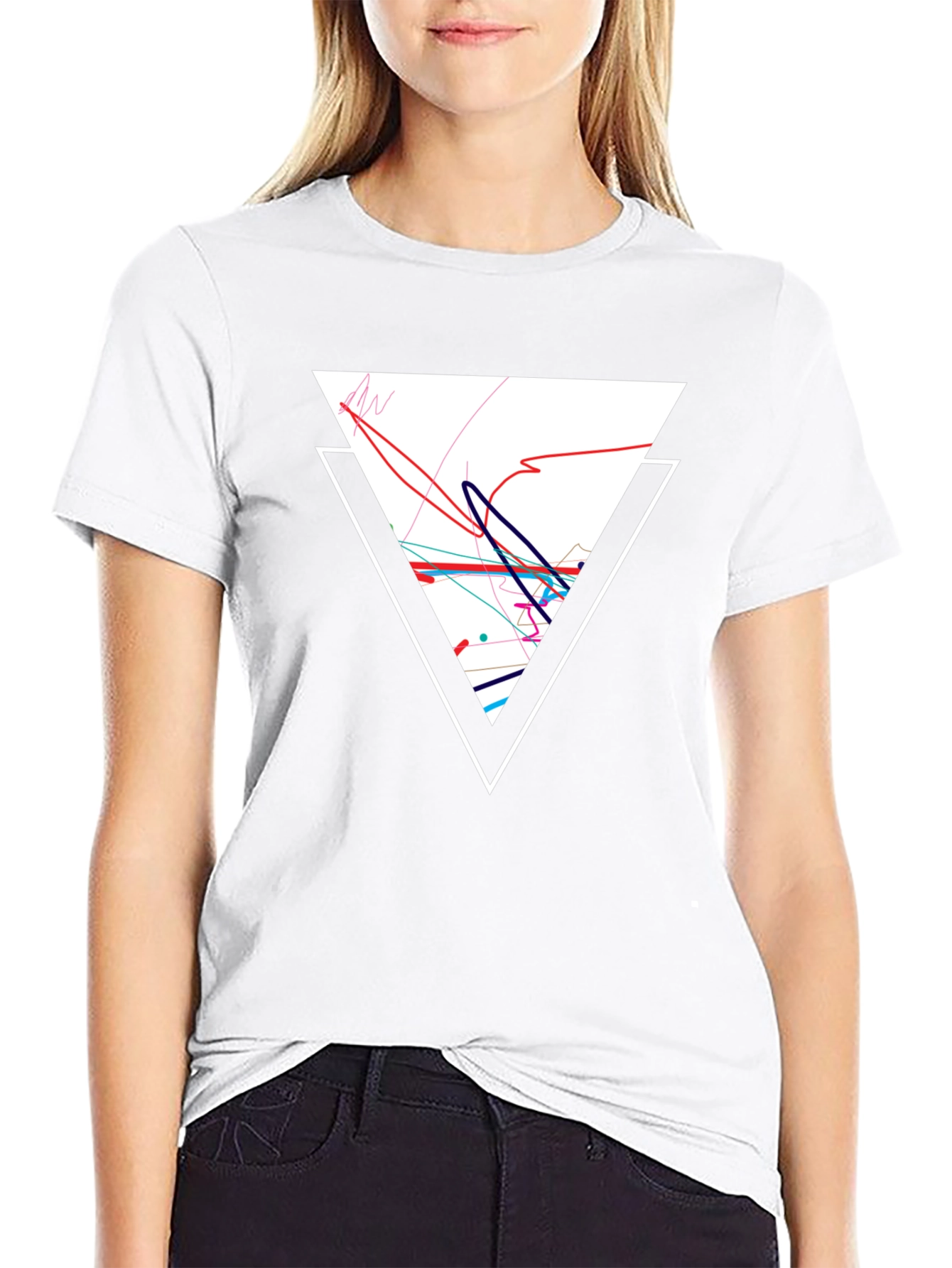 Geometric Triangle Graphic Tee - Black Cotton Casual Shirt